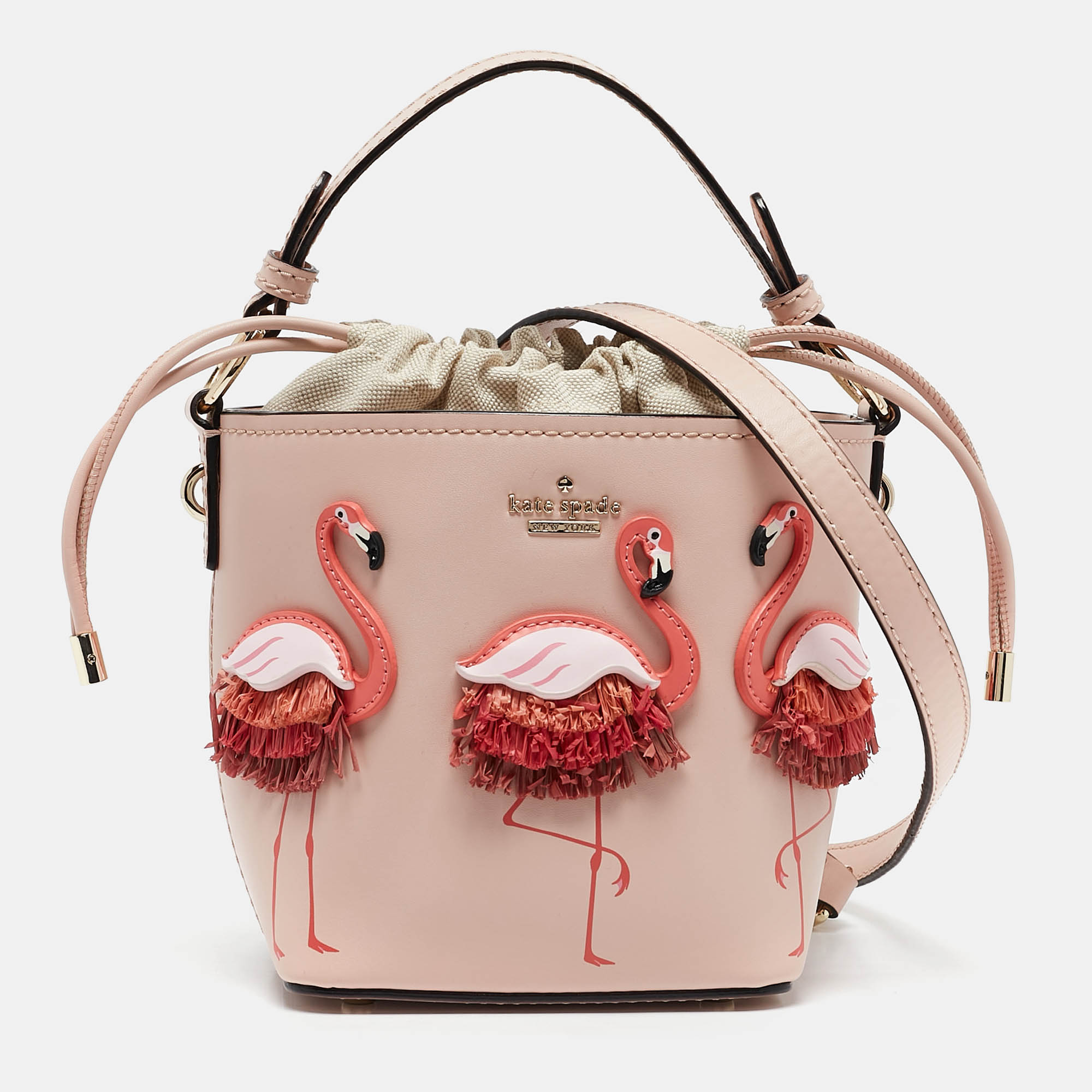 

Kate Spade Pink Leather By The Pool Flamingo Pippa Bucket Bag