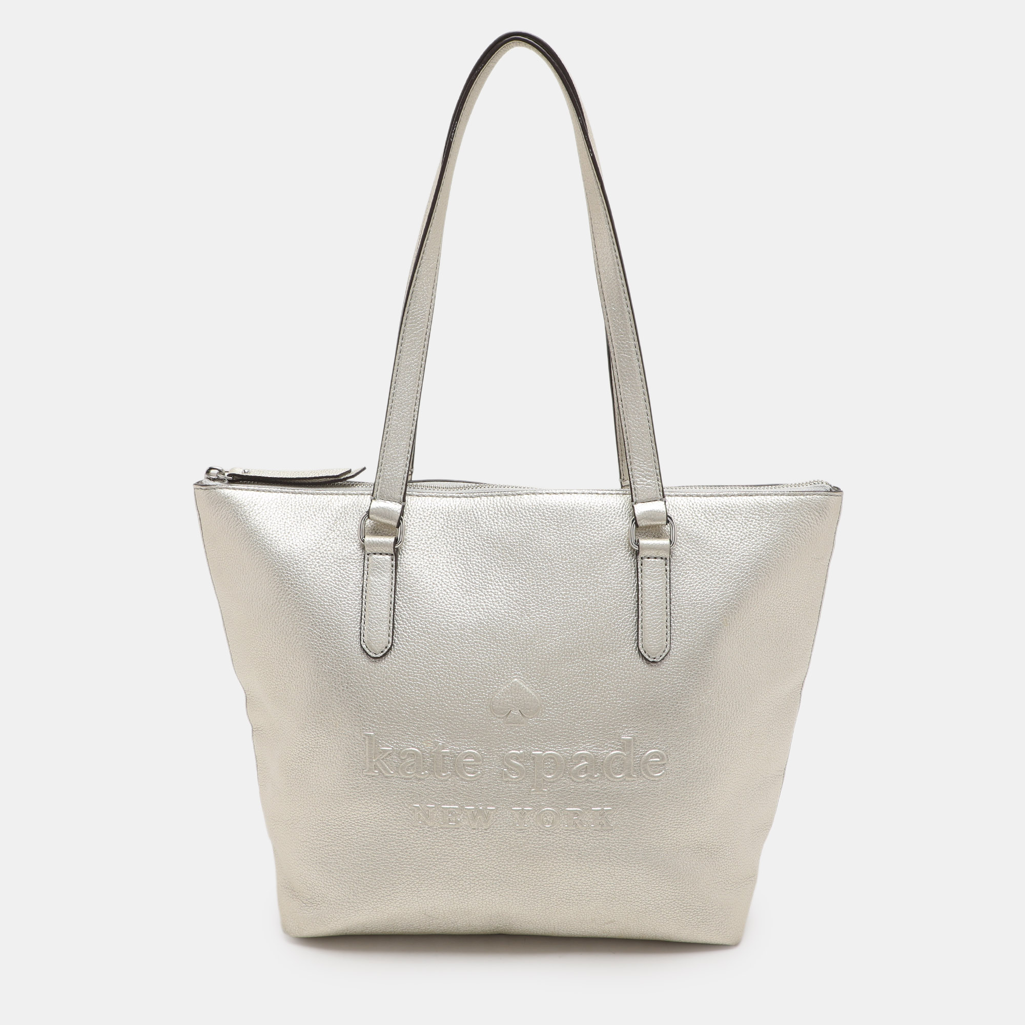 

Kate Spade Silver Leather Larchmont Avenue Logo Penny Tote