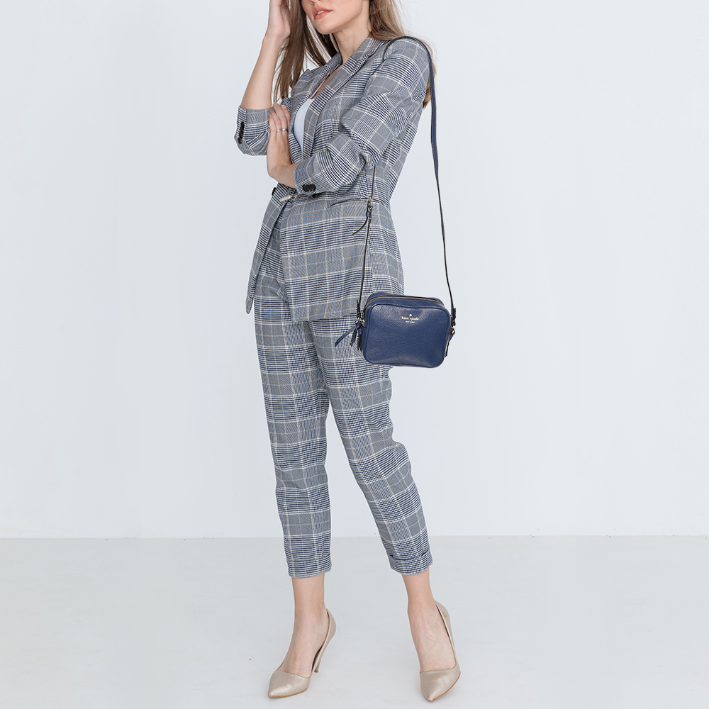 Kate Spade Blue Leather Mulberry Street Pyper Double Zip Crossbody Bag 