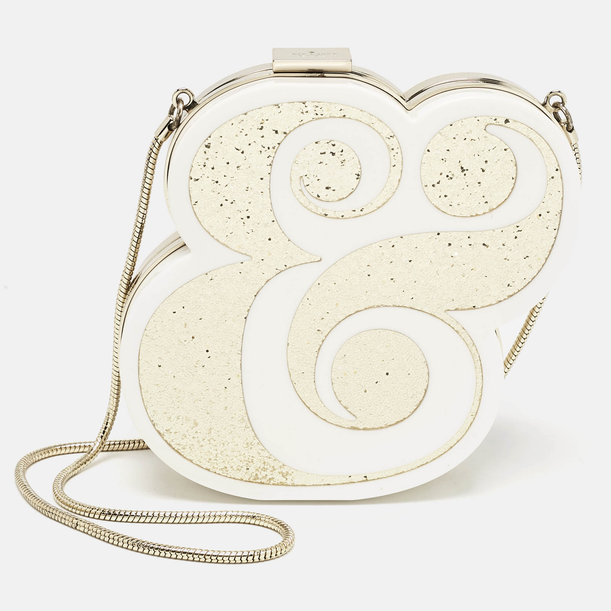 

Kate Spade White/Gold Acrylic Wedding Belles Ampersand Clutch