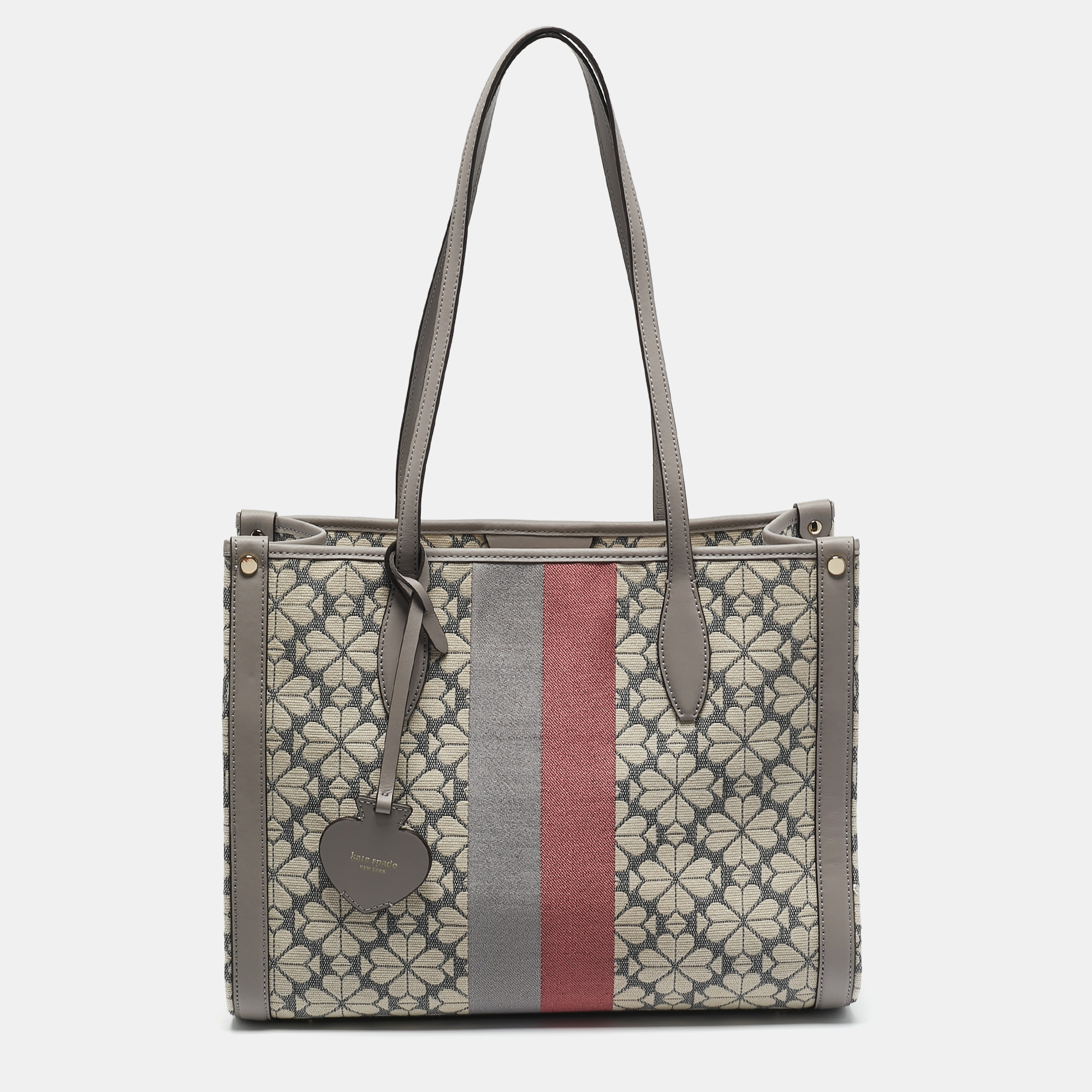 

Kate Spade Grey Canvas and Leather Flower Stripe Market Tote