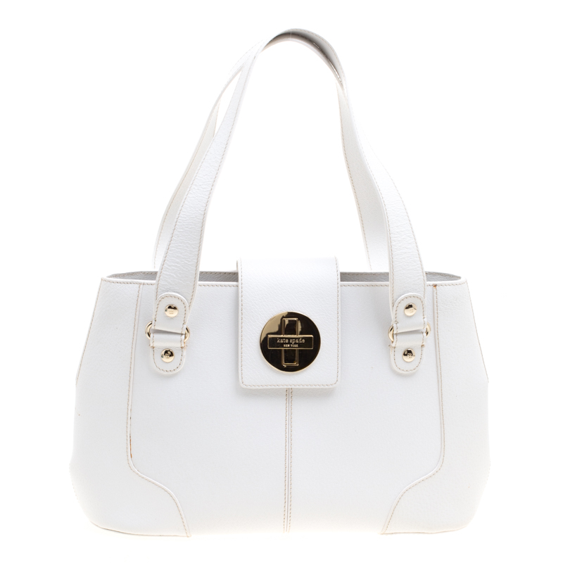 Pre Owned Kate Spade White Leather Turnlock Satchel