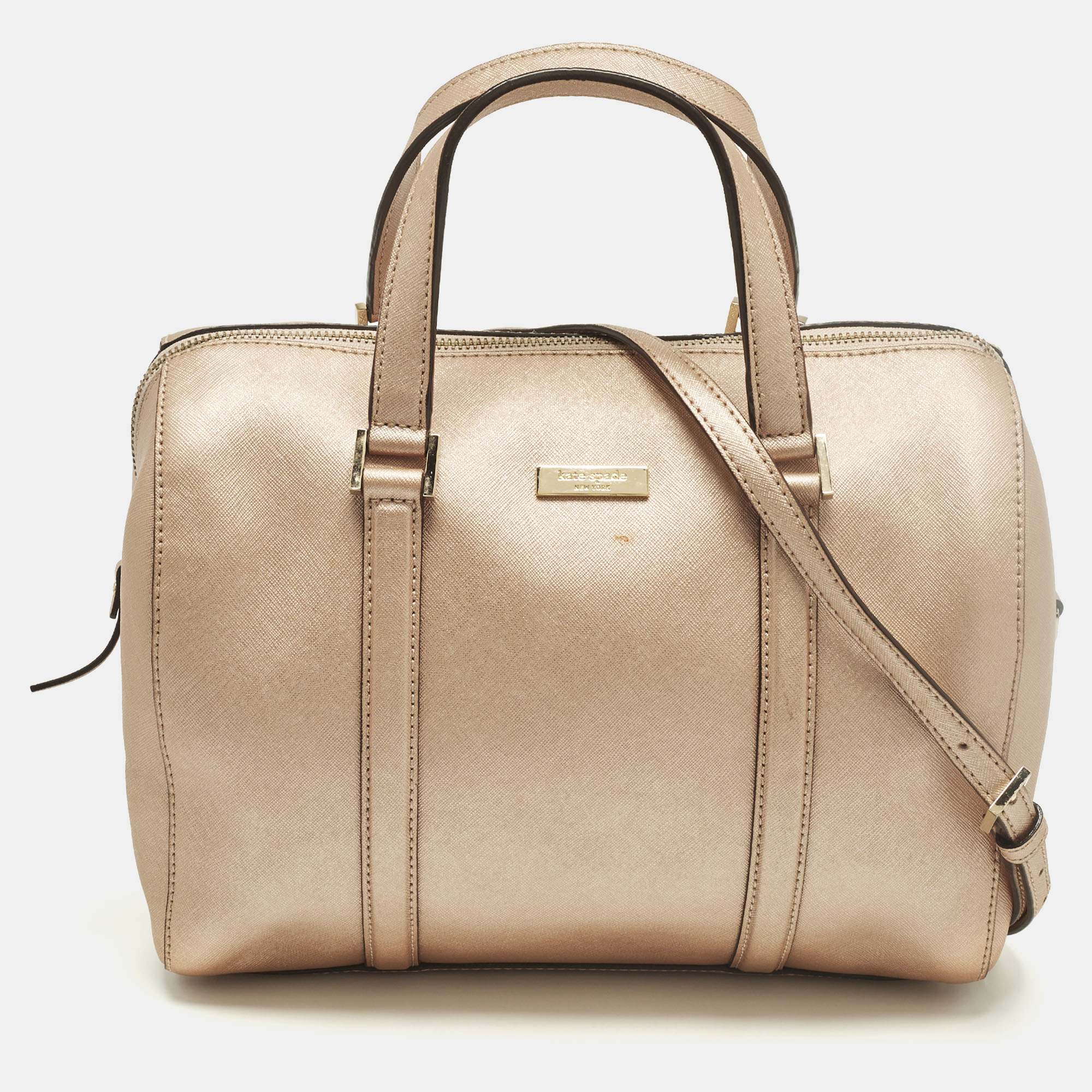 

Kate Spade Newberry Lane Loden Metallic Peach Leather Satchel, Orange