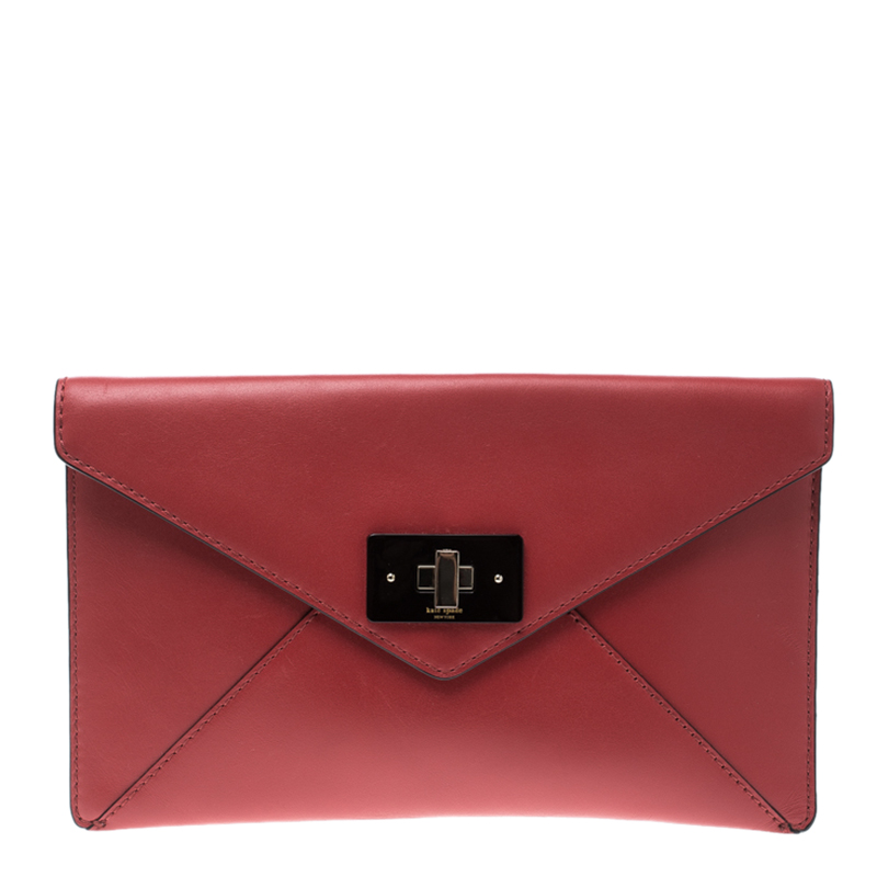 Pre Owned Kate Spade Red Leather Post Street Little Adair Clutch