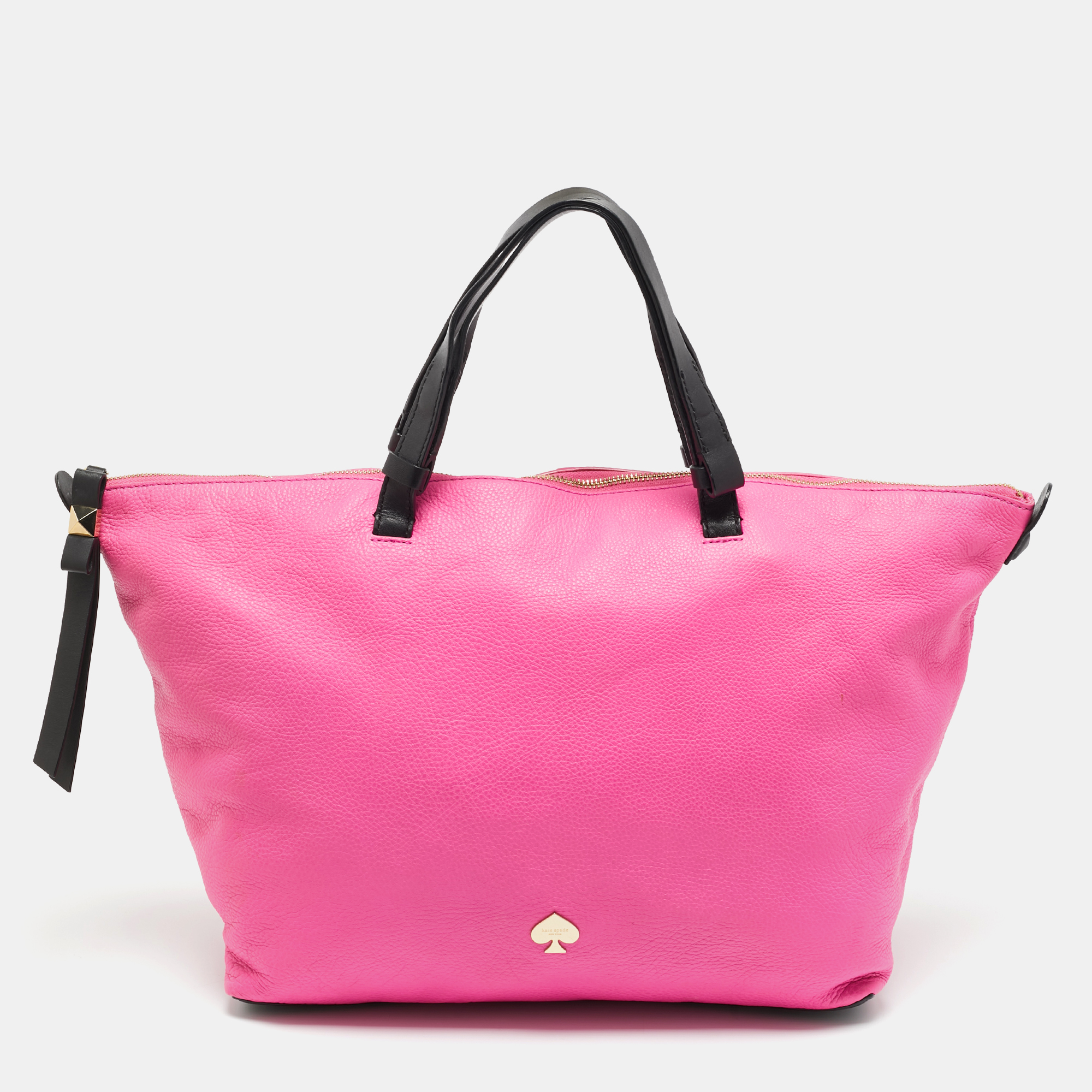 Pre-owned Kate Spade Leroy Street Linsley Vivid Pink/black Leather Tote