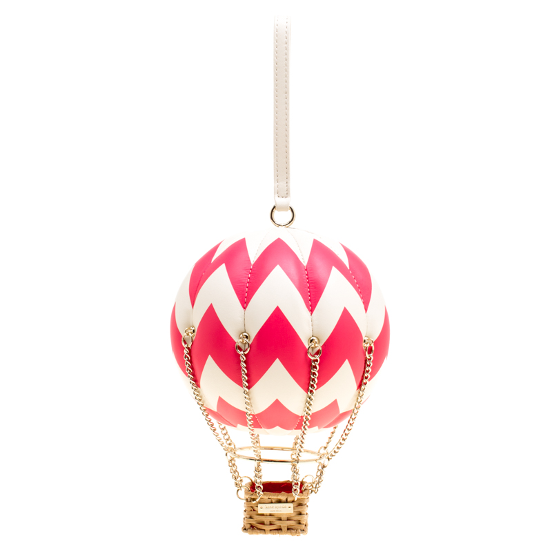 Pre Owned Kate Spade White/Fuchsia Leather Flights of Fancy Balloon Clutch