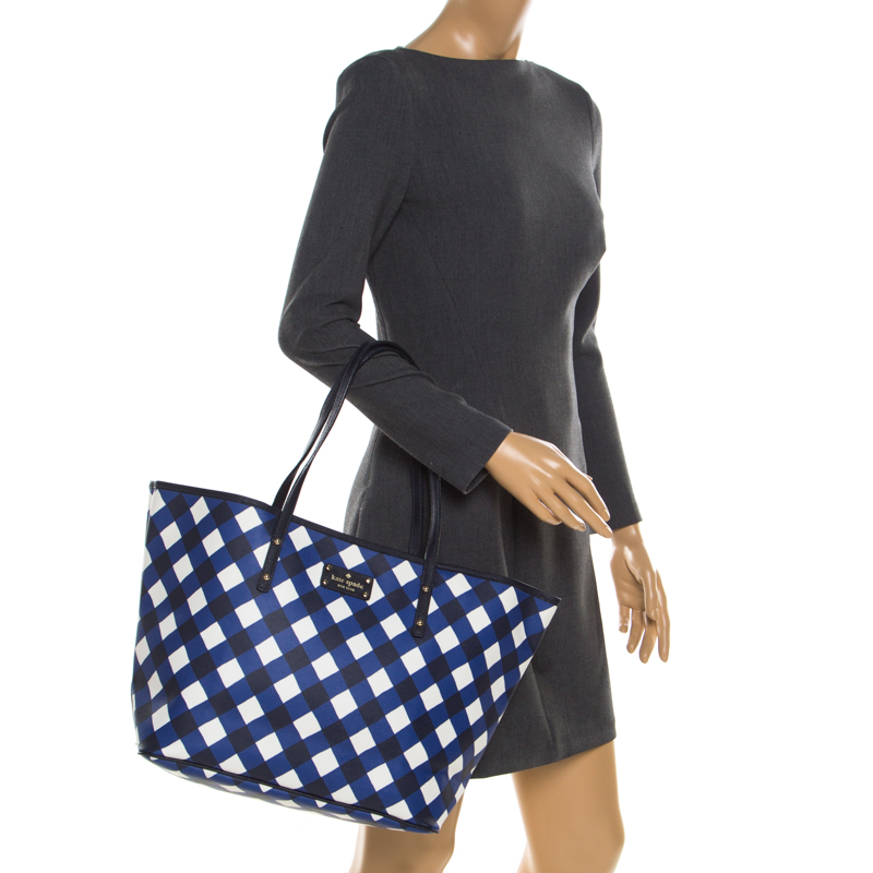 

Kate Spade Blue/ White Harmony Gingham Shopper Tote