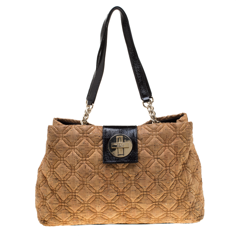 Pre Owned Kate Spade Light Brown Glitter Quilted Fabric and Leather Astor Court Elena Tote