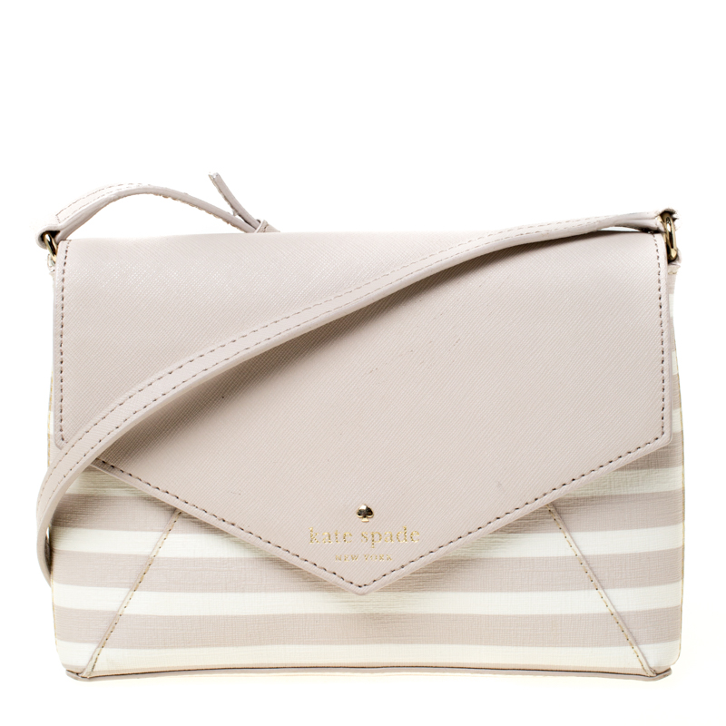 Pre Owned Kate Spade Beige/White Leather Cedar Street Crossbody Bag