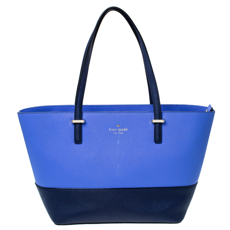 Pre Owned Kate Spade Blue/Navy Blue Leather Mini Harmony Tote