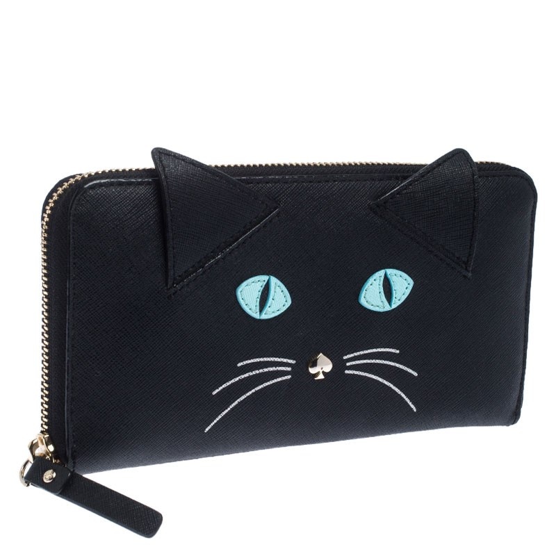 Kate Spade Black Leather Cat Jazz Zip Around Wallet Kate Spade | TLC