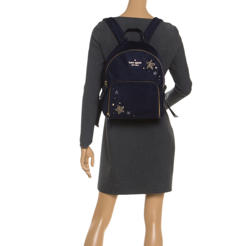 

Kate Spade Navy Blue Nylon Embellished Hartley Watson Lane Backpack