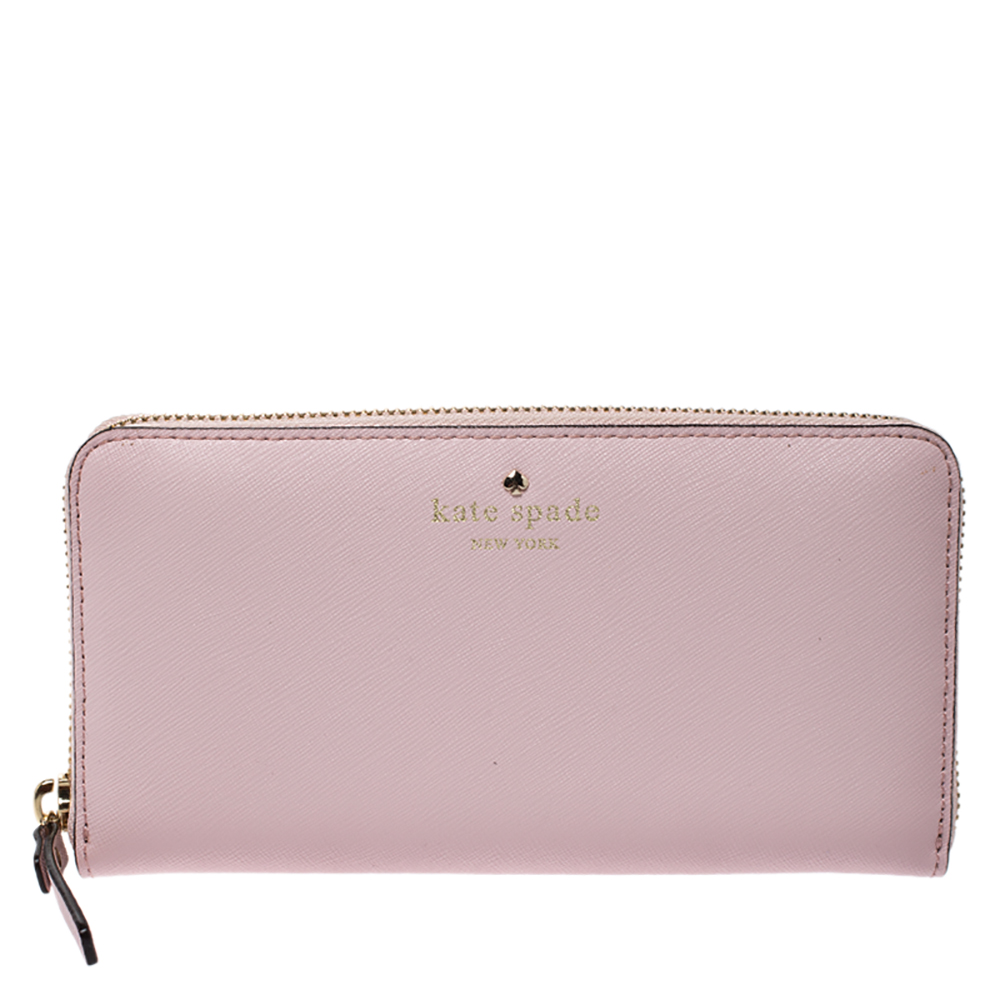 Pre-Owned Kate Spade Pink Leather Zip Around Wallet | ModeSens