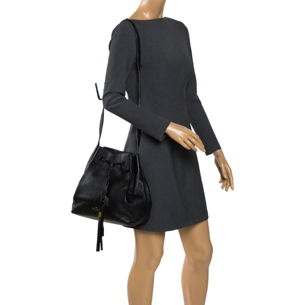 

Kate Spade Black Leather Grey Street Drawstring Bag