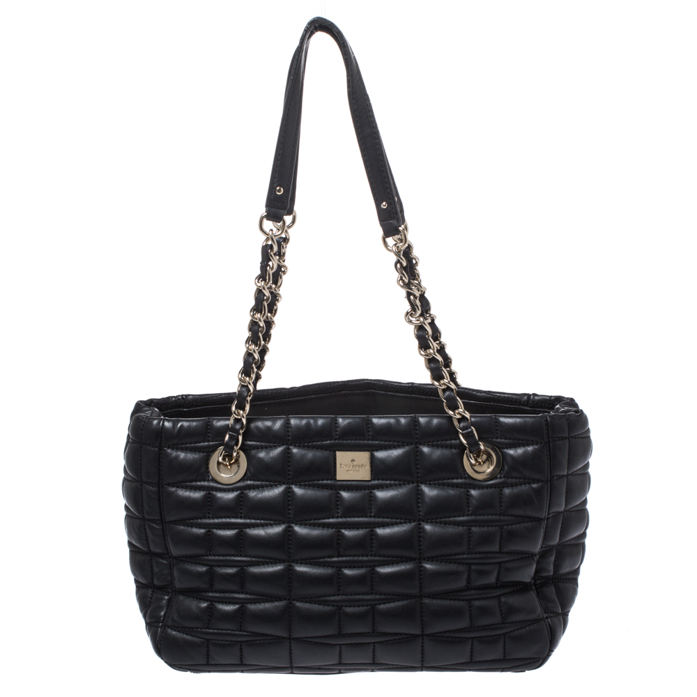 

Kate Spade Black Square Quilted Leather Chain Tote