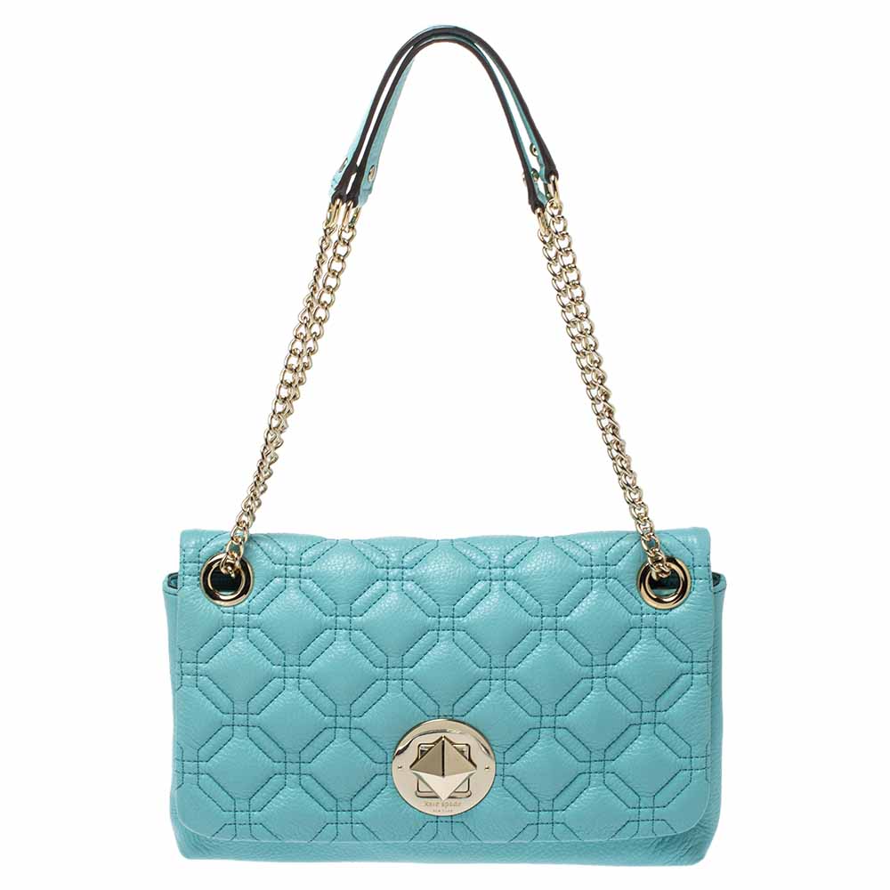 Pre Owned Kate Spade Light Blue Quilted Leather Astor Court Cynthia Shoulder Bag