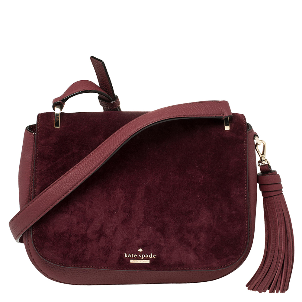 Pre-owned Kate Spade Burgundy Leather And Suede Daniels Drive Tressa  Crossbody Bag | ModeSens