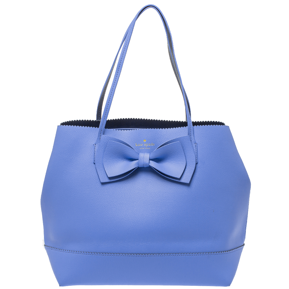 Pre-owned Kate Spade Blue Leather Vanderbilt Place Giorgia Bow Tote