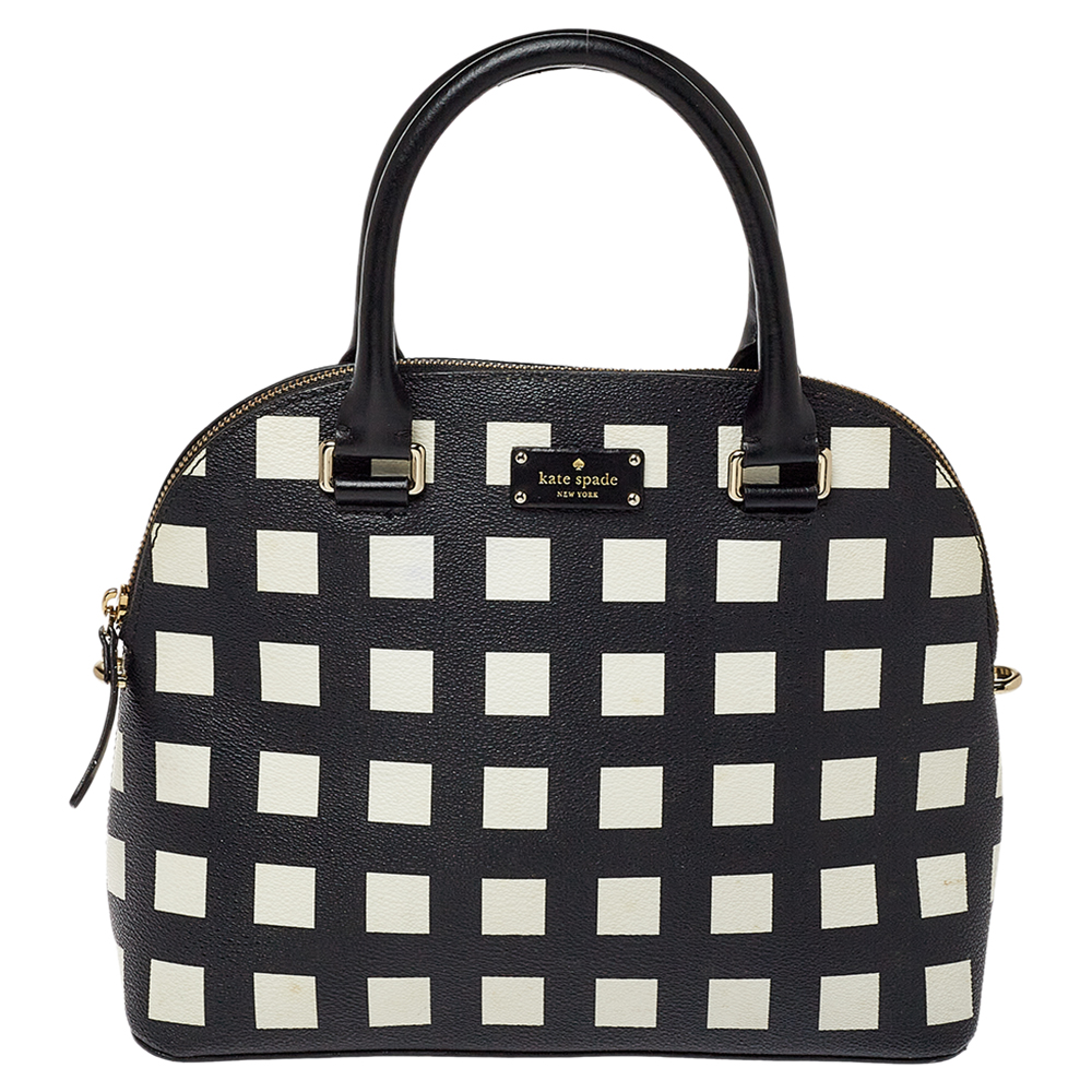 Kate Spade Black/White Checkered Coated Canvas and Leather Satchel by