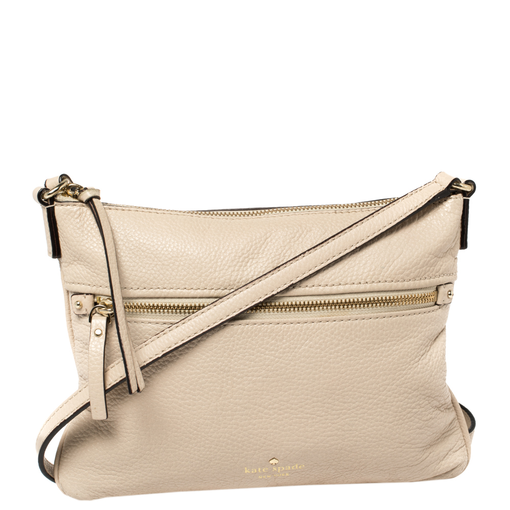 Pre-owned Kate Spade Beige Leather Front Zip Crossbody Bag