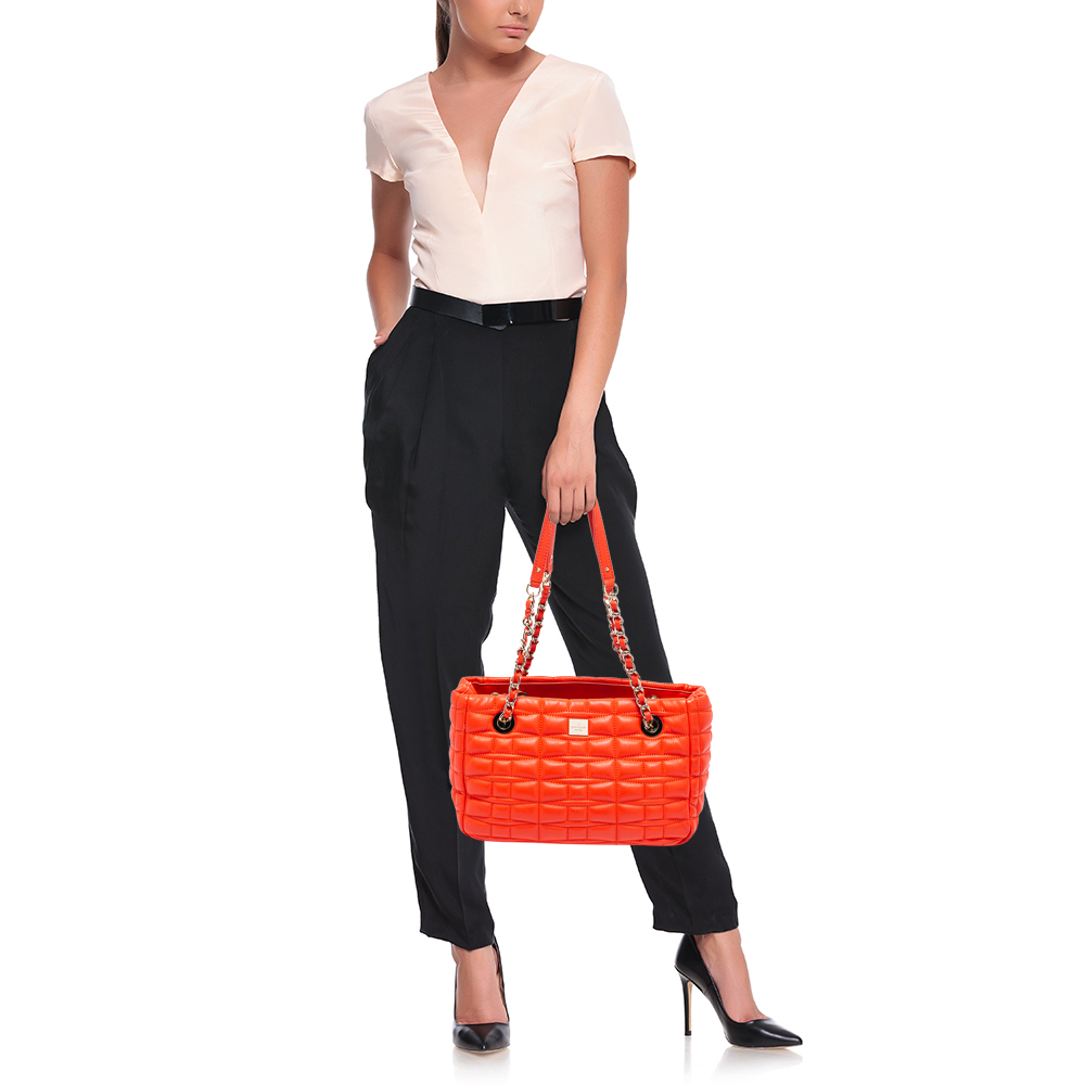 

Kate Spade Neon Orange Quilted Leather Chain Tote