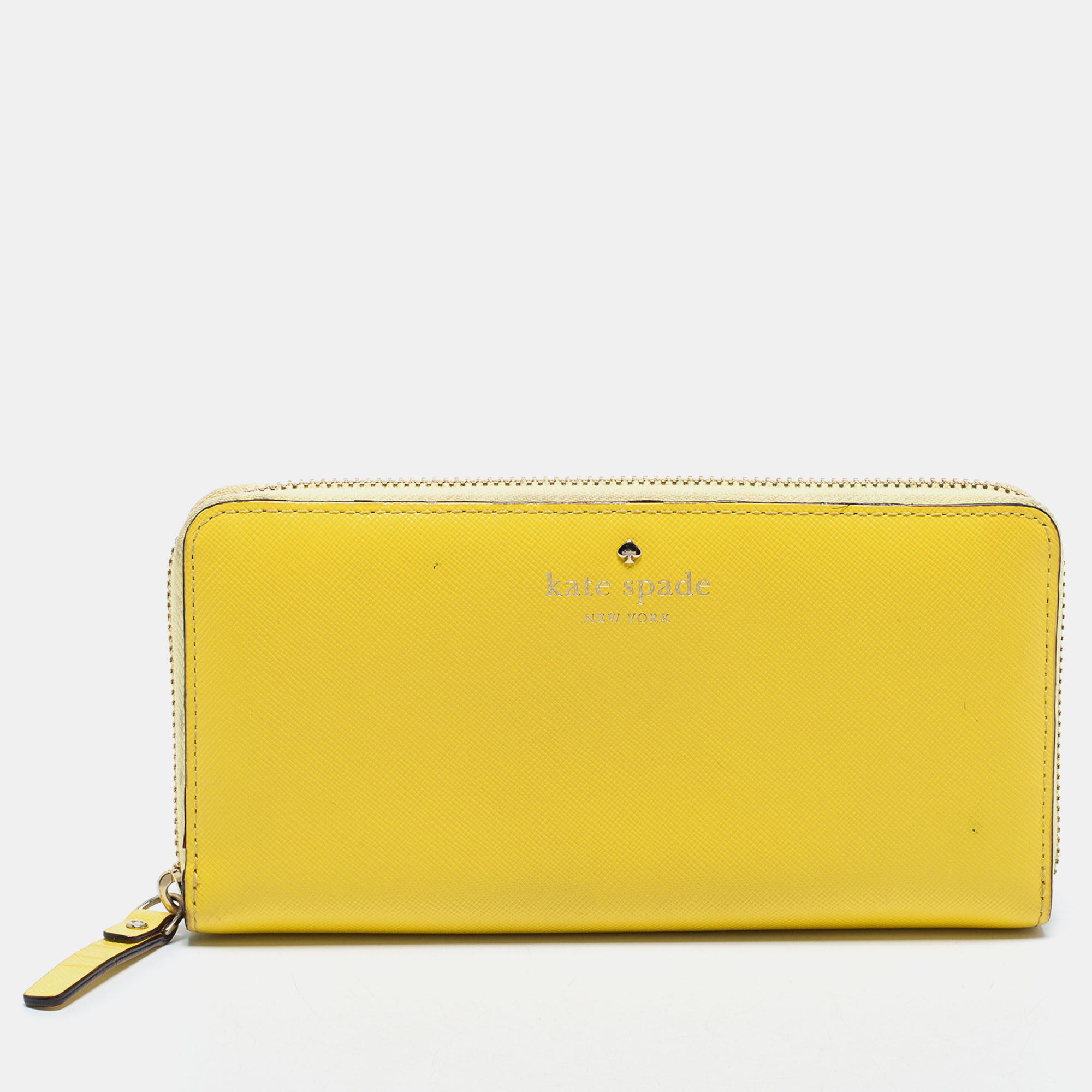 Pre-owned Kate Spade Yellow Leather Zip Around Wallet