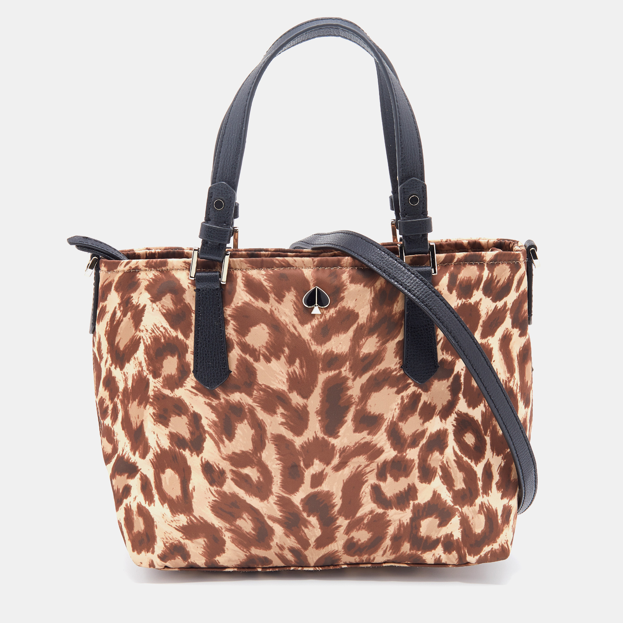 Pre-owned Kate Spade Brown/black Animal Print Fabric And Leather Tote