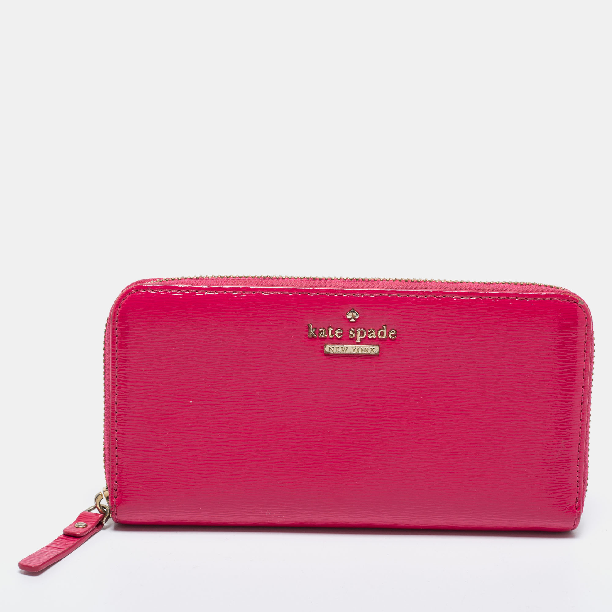 Pre-owned Kate Spade Pink Patent Leather Zip Around Wallet