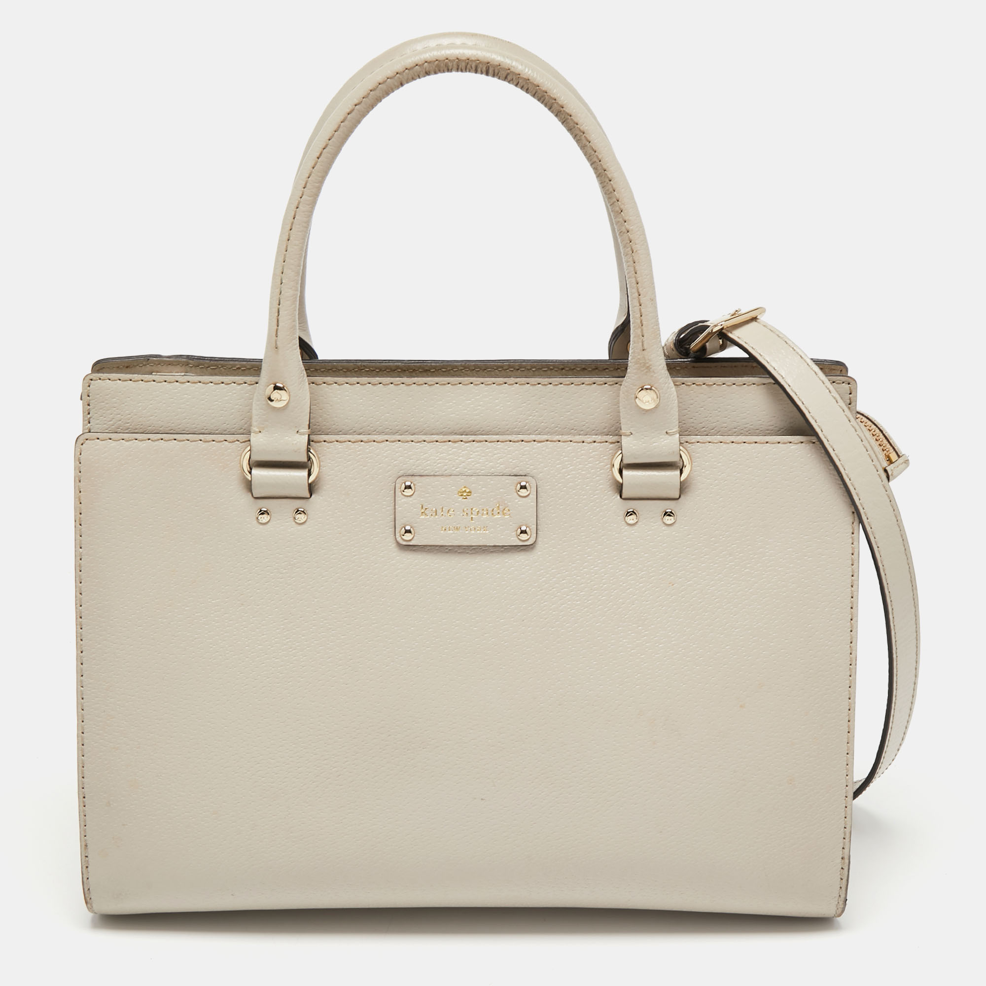 Pre-owned Kate Spade Off White Leather Wellesley Tote