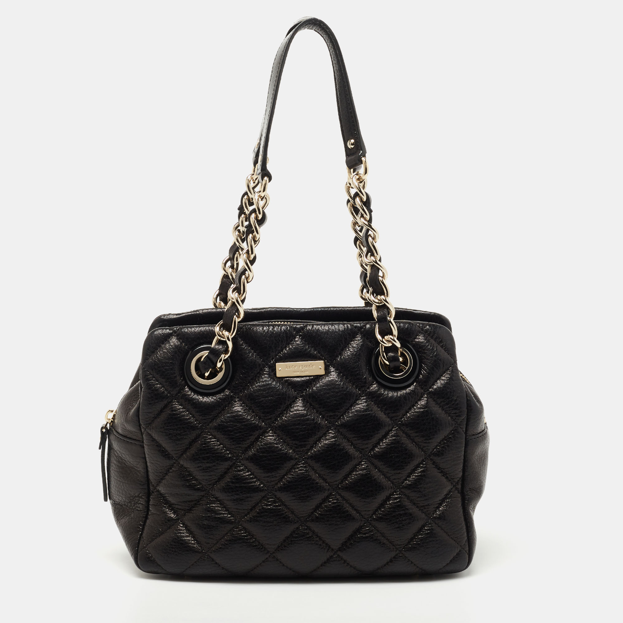 Pre-owned Kate Spade Black Quilted Shimmer Leather Elizabeth Shoulder Bag