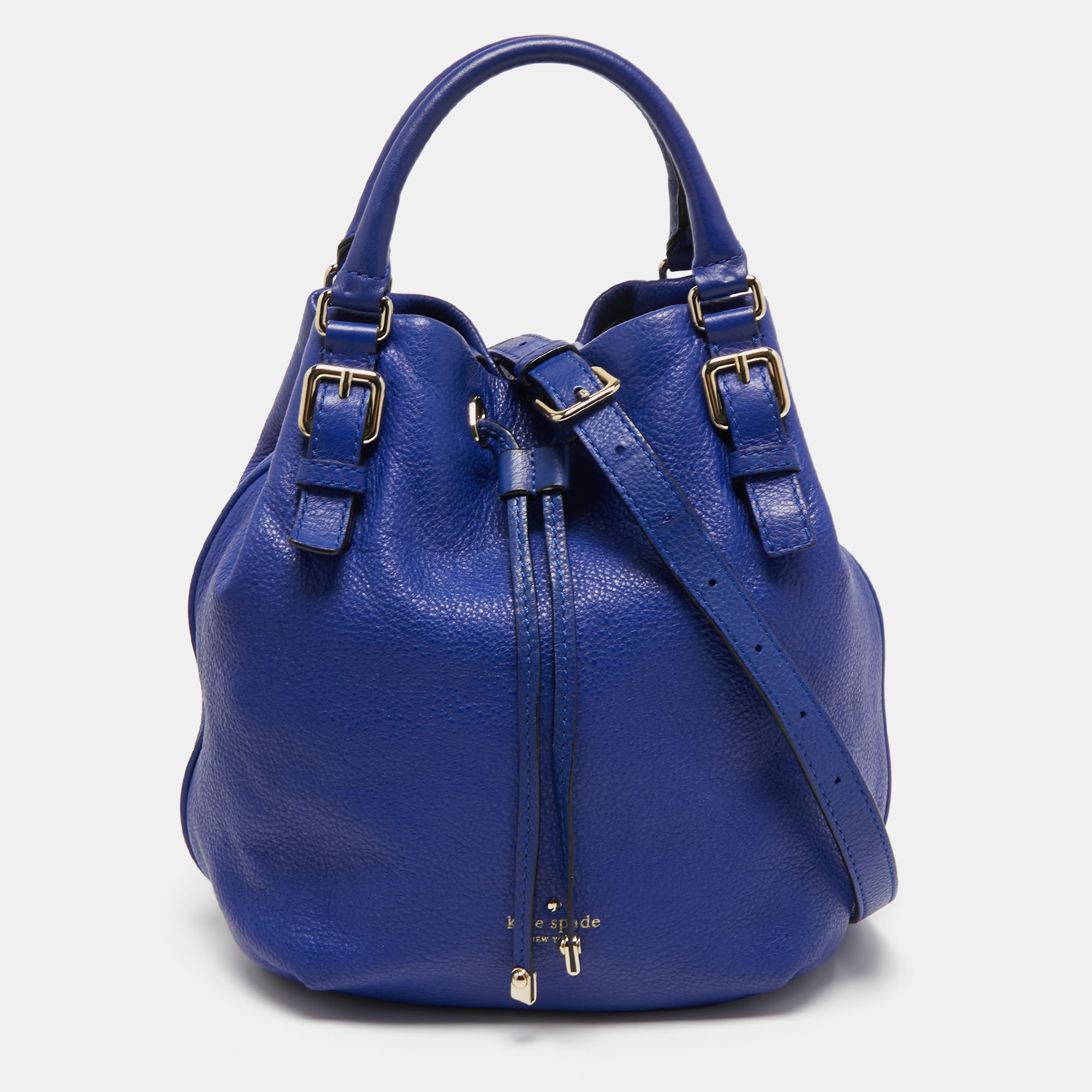 Pre-owned Kate Spade Blue Leather Grey Street Drawstring Bucket Bag