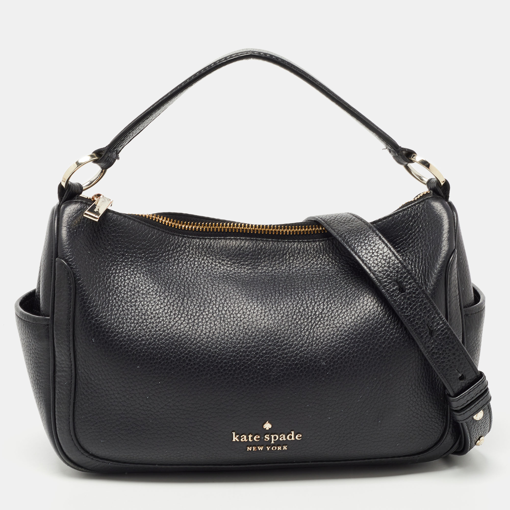Pre-owned Kate Spade Black Leather Smoosh Crossbody Bag
