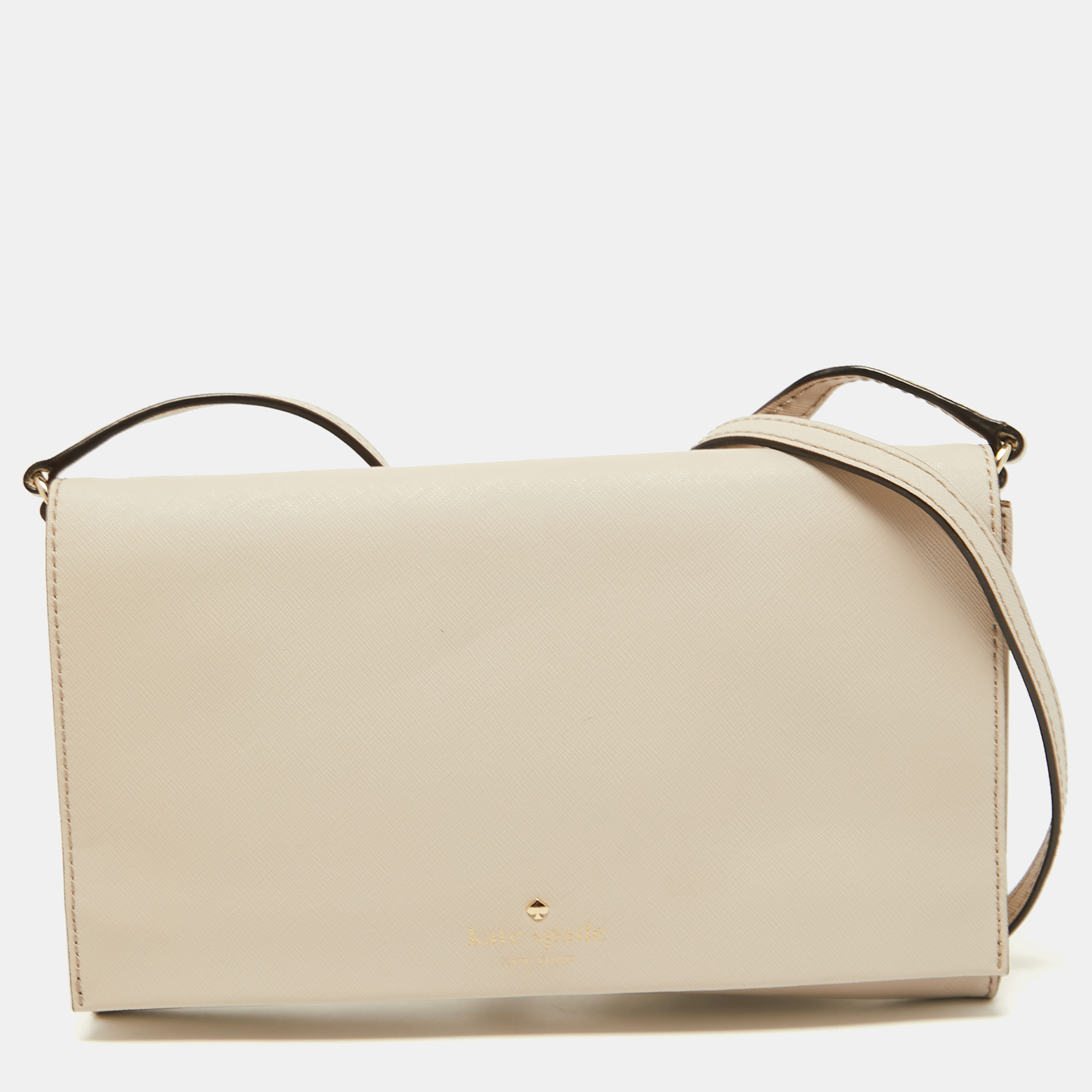 Pre-owned Kate Spade Ivory Saffiano Leather Cedar Street Cali Crossbody Bag In White