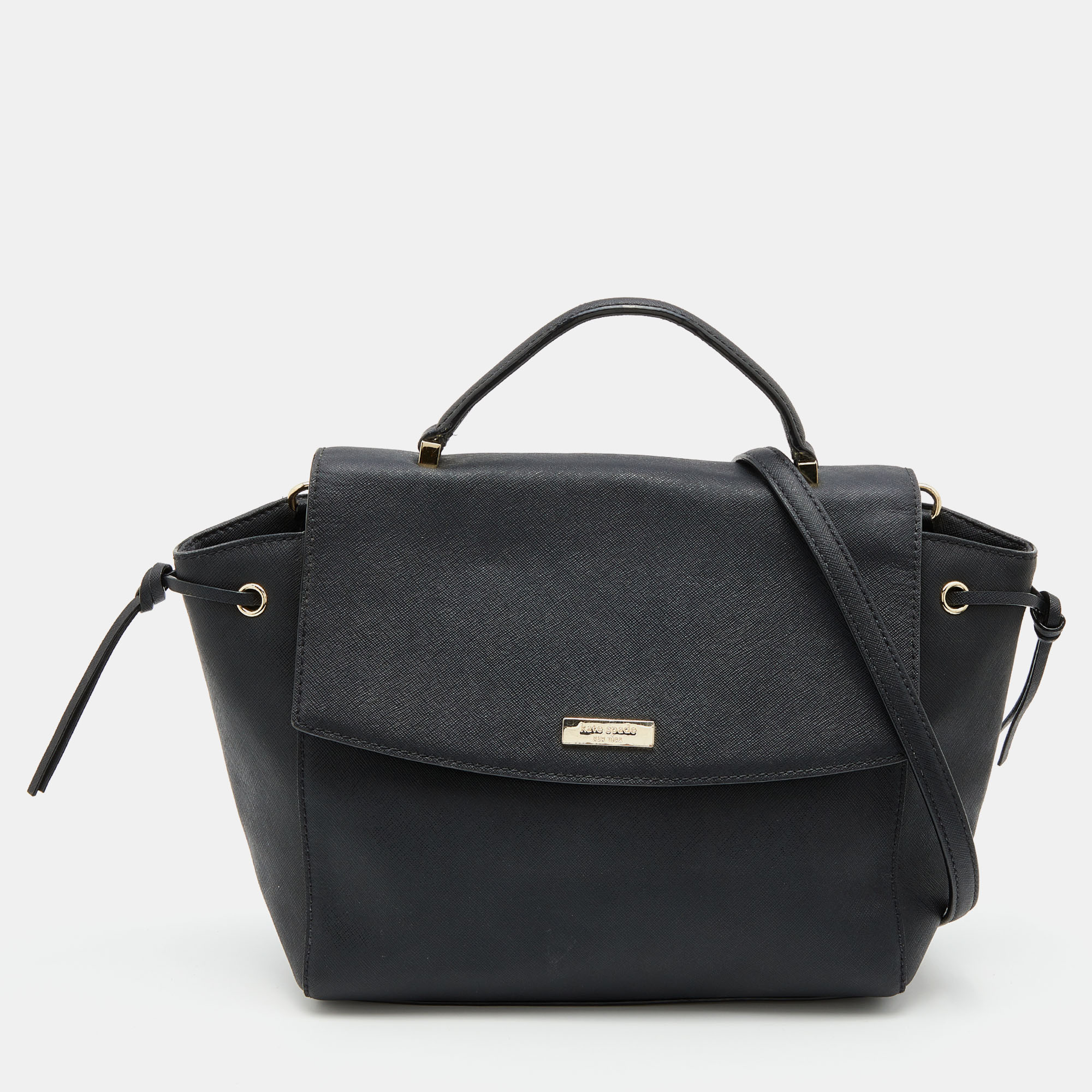 Pre-owned Kate Spade Black Leather Flap Top Handle Bag