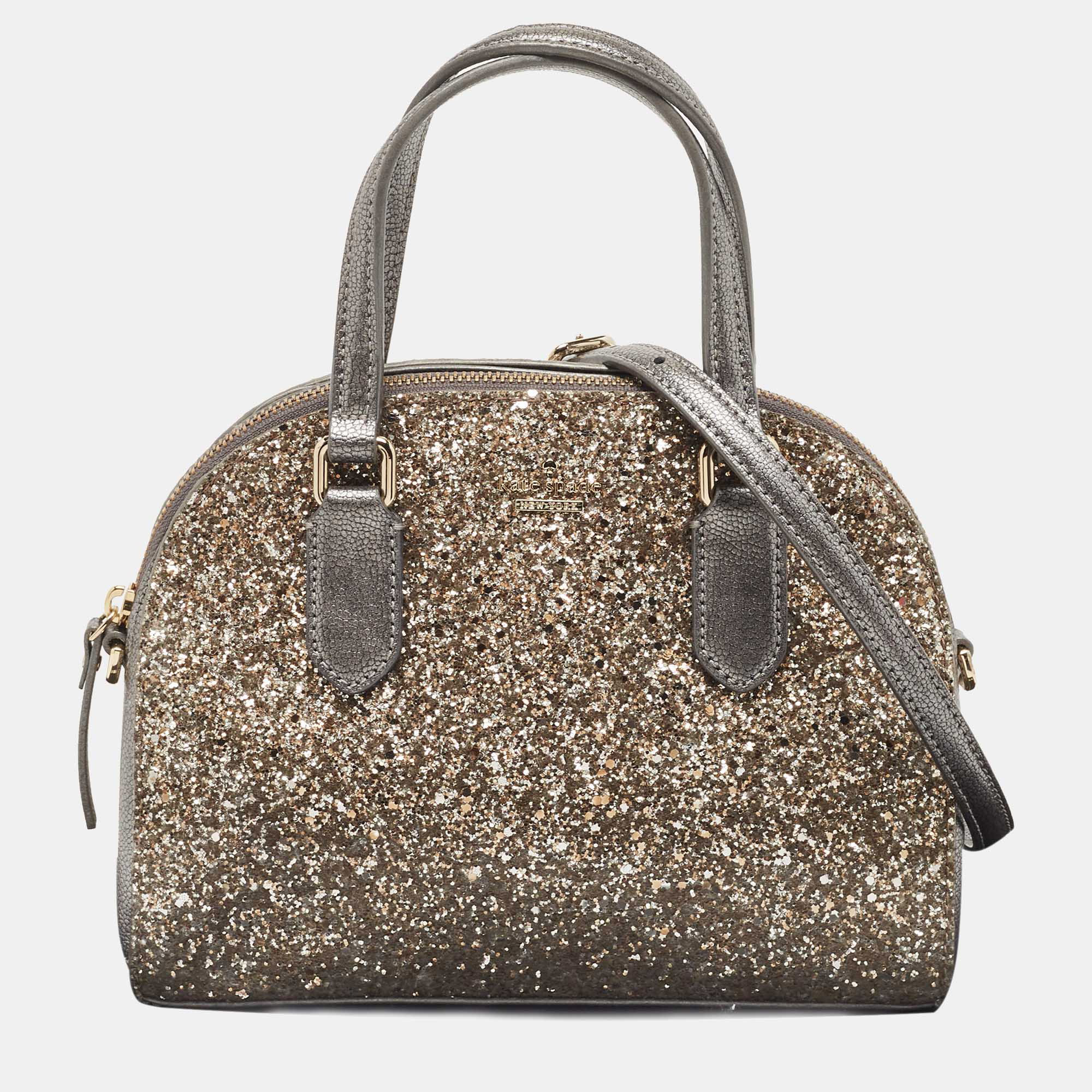 Pre-owned Kate Spade Grey Glitter And Leather Small Dome Satchel