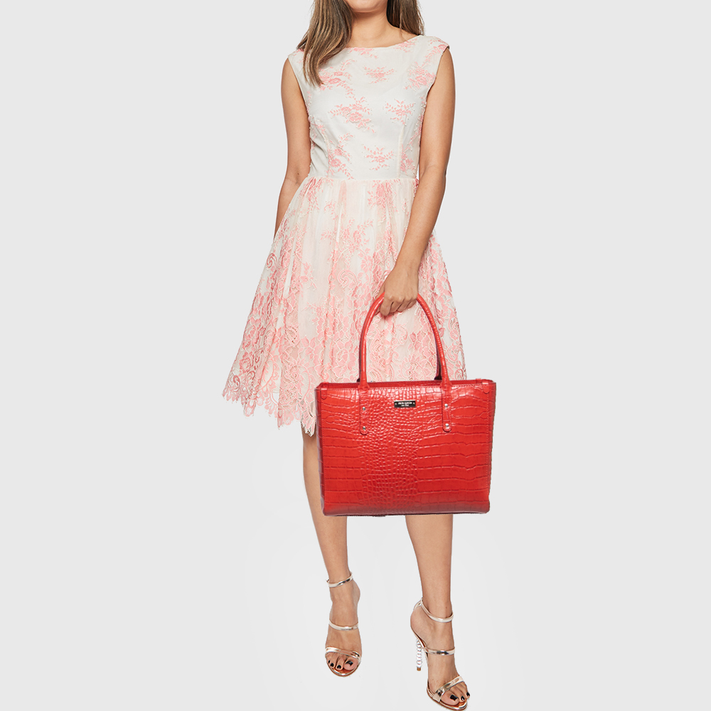 

Kate Spade Red Croc Embossed Leather Tote