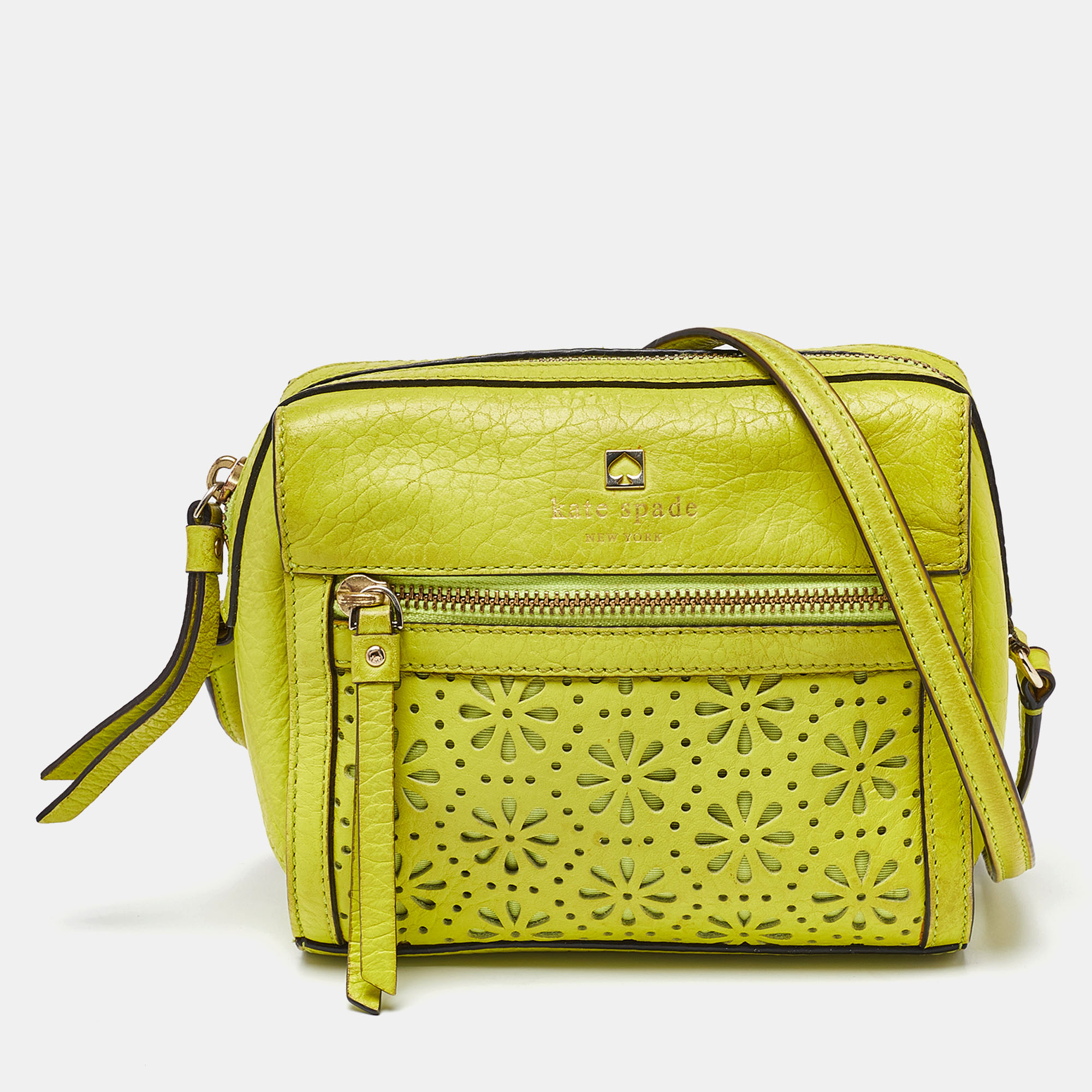 Pre-owned Kate Spade Green Leather Floral Lasercut Crossbody Bag