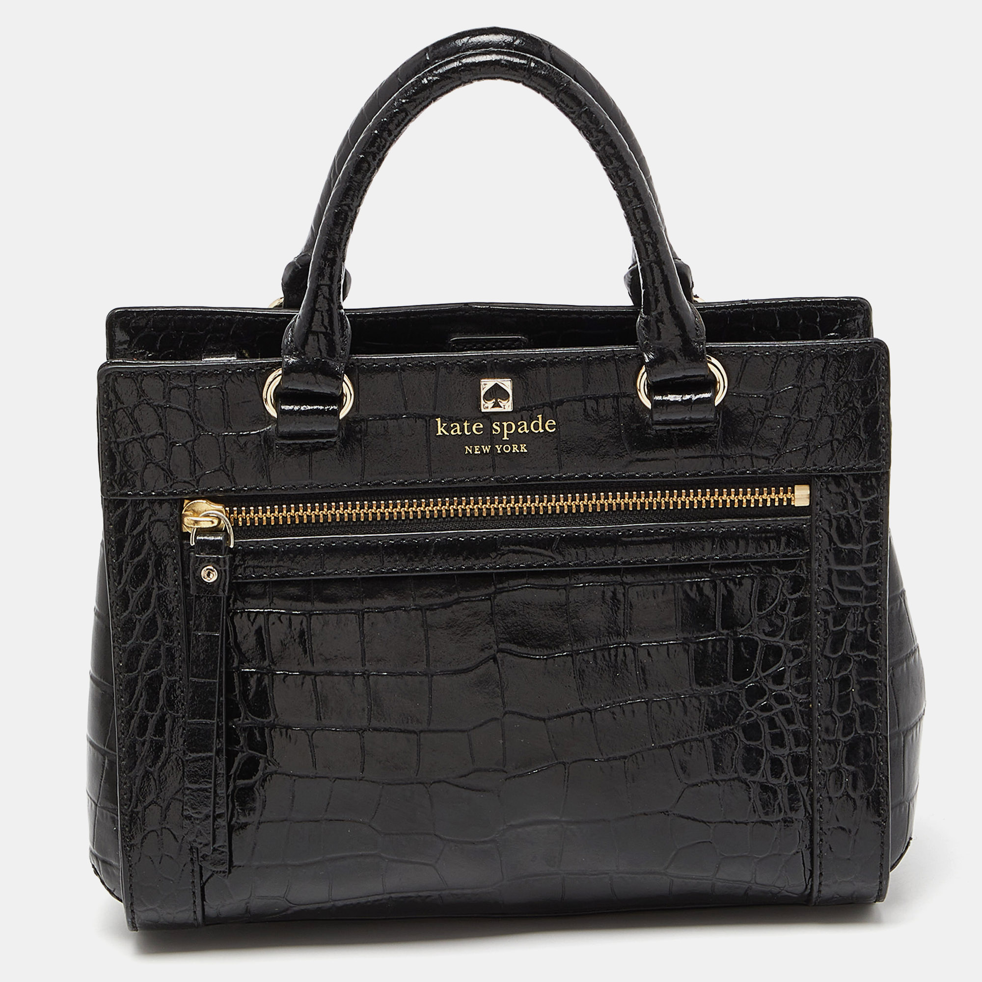 Pre-owned Kate Spade Black Croc Embossed Leather Tote