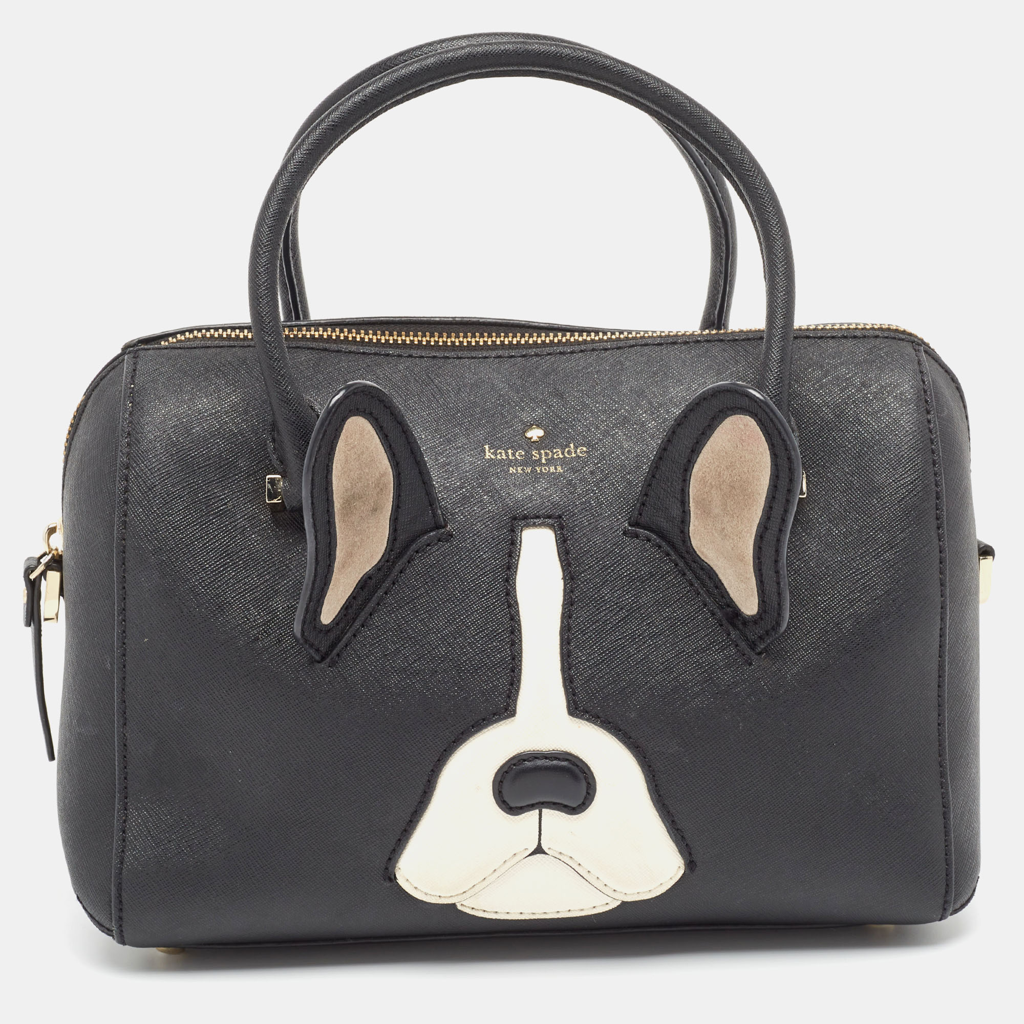 Pre-owned Kate Spade Black Leather French Bulldog Satchel