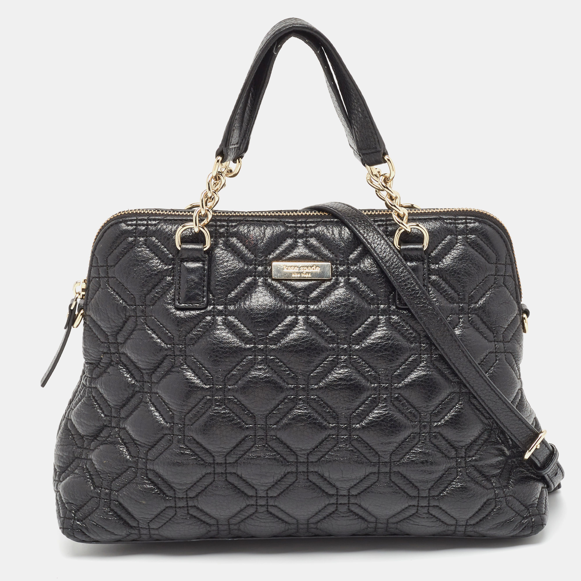 Pre-owned Kate Spade Black Quilted Shimmer Leather Astor Court Grace Bag