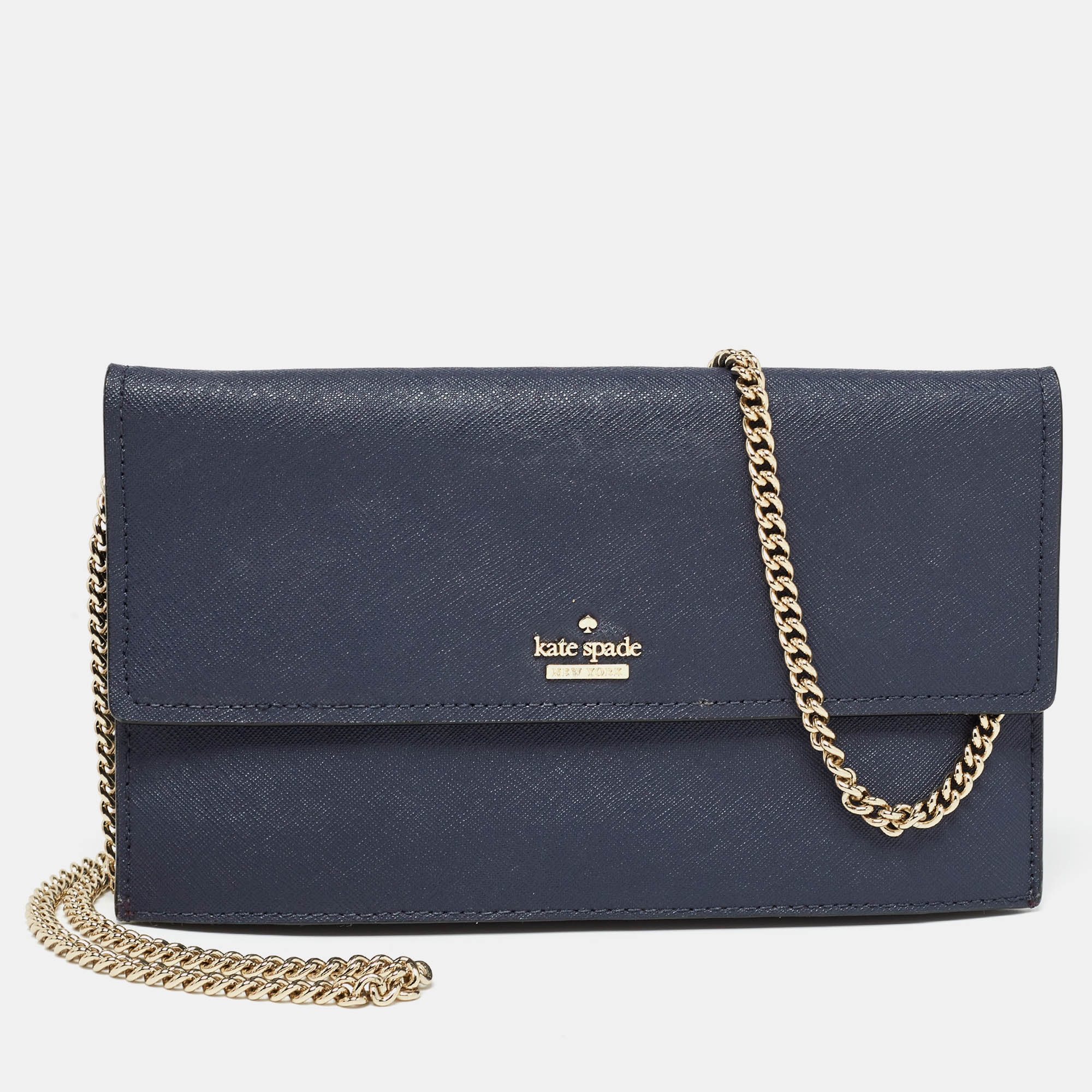 Pre-owned Kate Spade Navy Blue Leather Mini Cameron Street Briley Chain Clutch