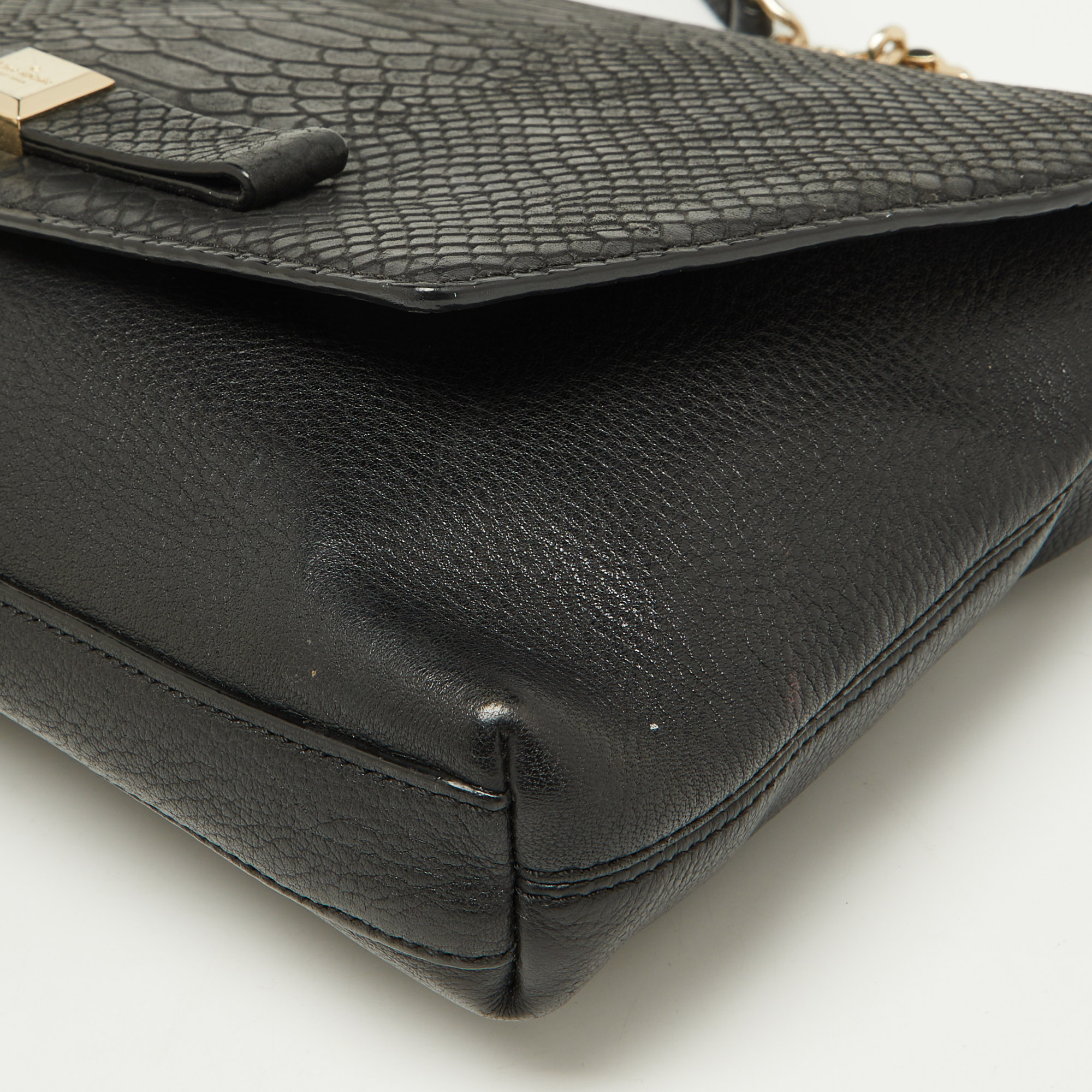 Kate Spade Black Snakeskin Embossed Leather Flap Shoulder Bag 