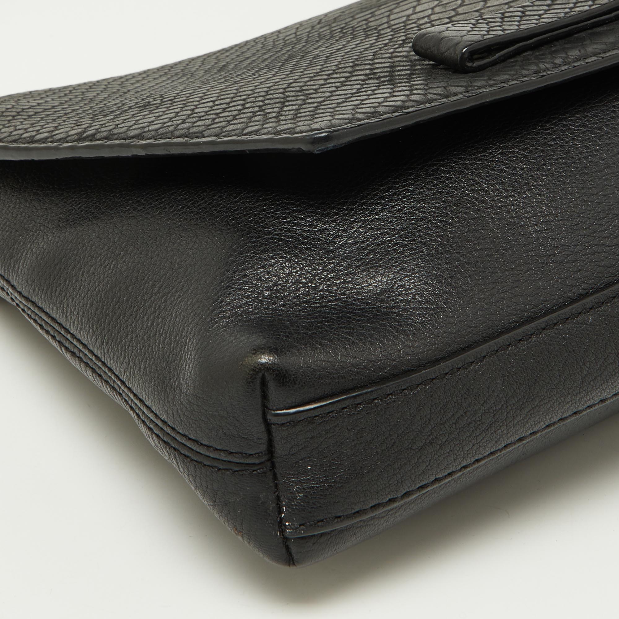 Kate Spade Black Snakeskin Embossed Leather Flap Shoulder Bag 