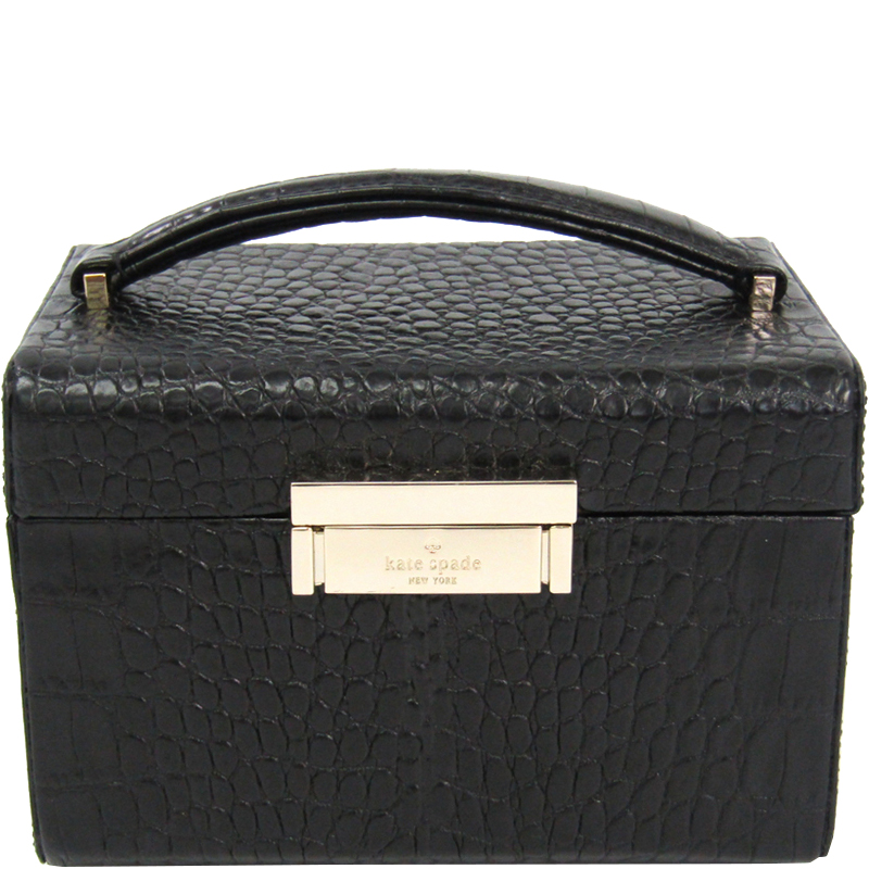 Kate Spade Black Embossed Leather Madison Avenue Collection Vanity Box