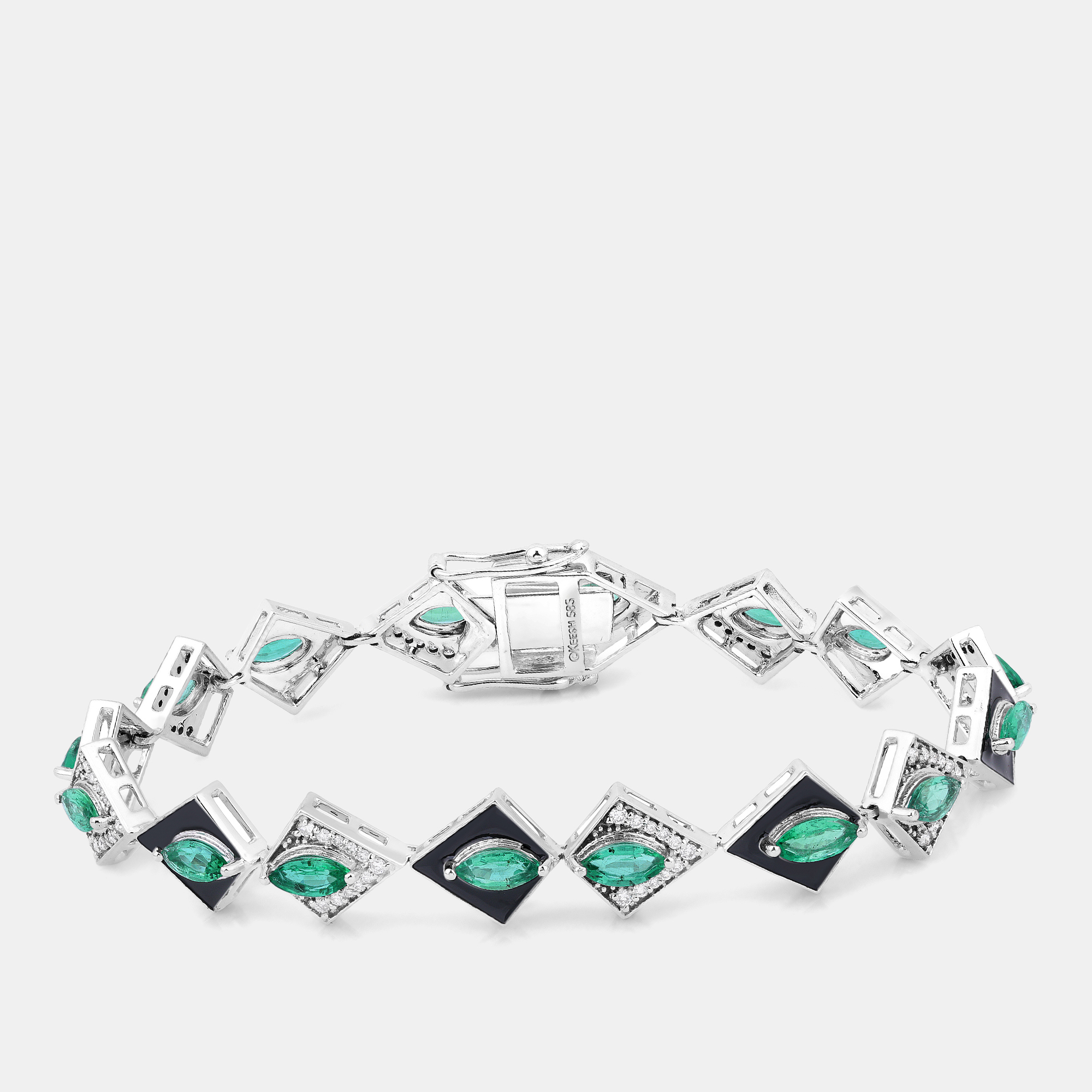 

3.37 cts Emerald and Diamond 14K White Gold Tennis Bracelet