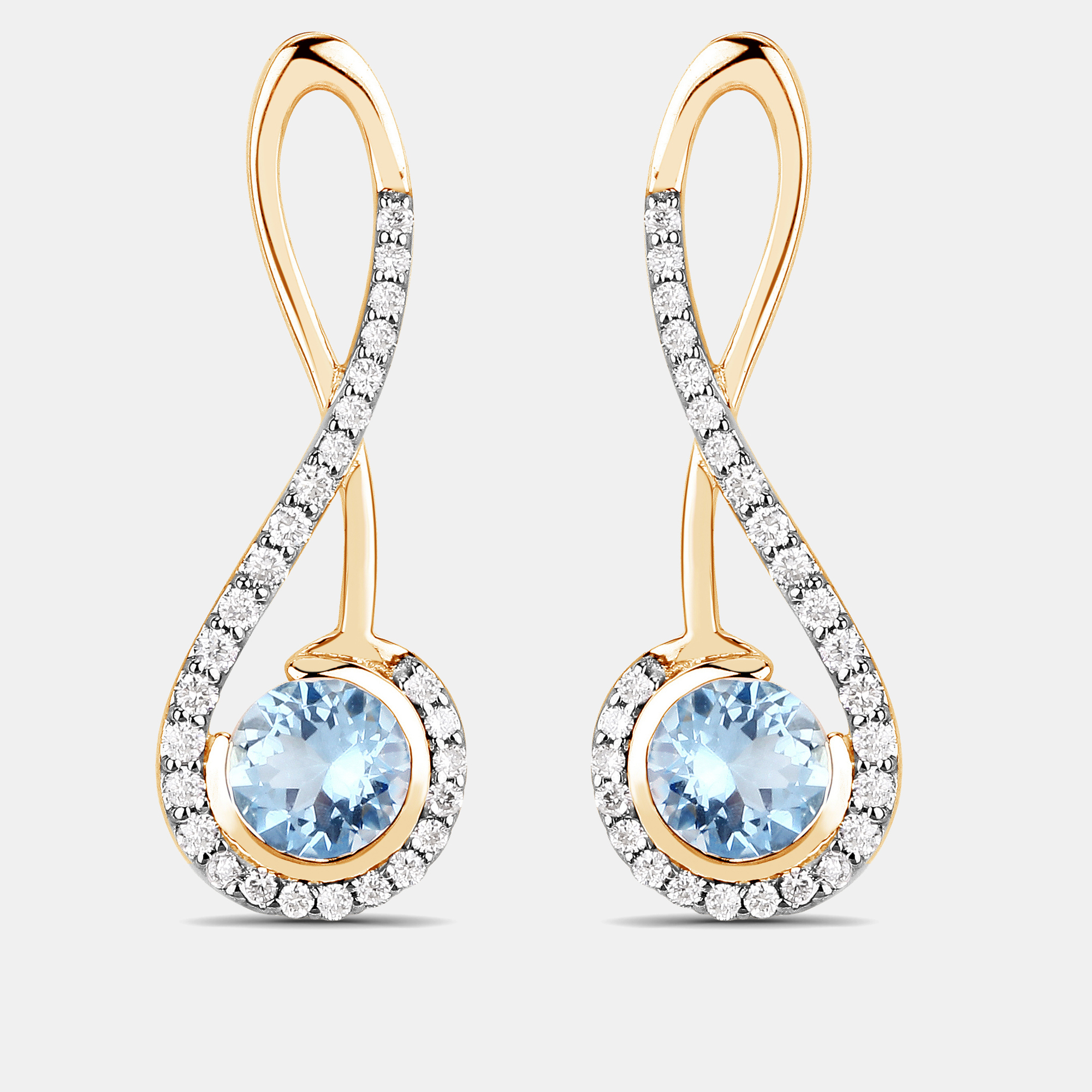 Pre-owned Keesh Jewels 0.90 Cts Aquamarine And Diamond 14k Yellow Gold Crossver Earrings