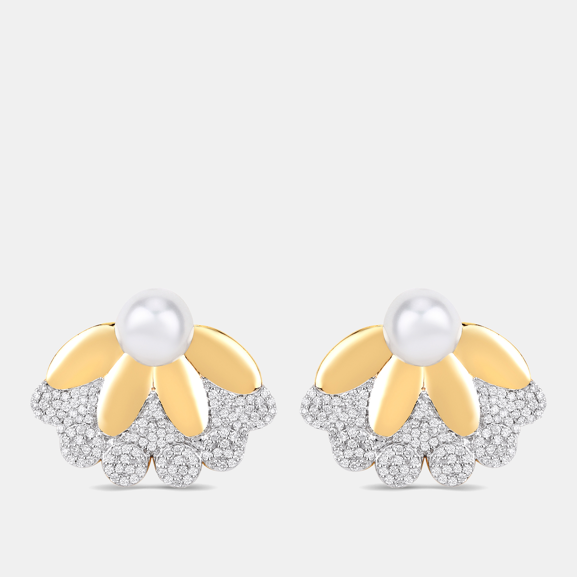 

4.00 cts Pearl and Diamond 14K Yellow Gold Petal Bloom Studs