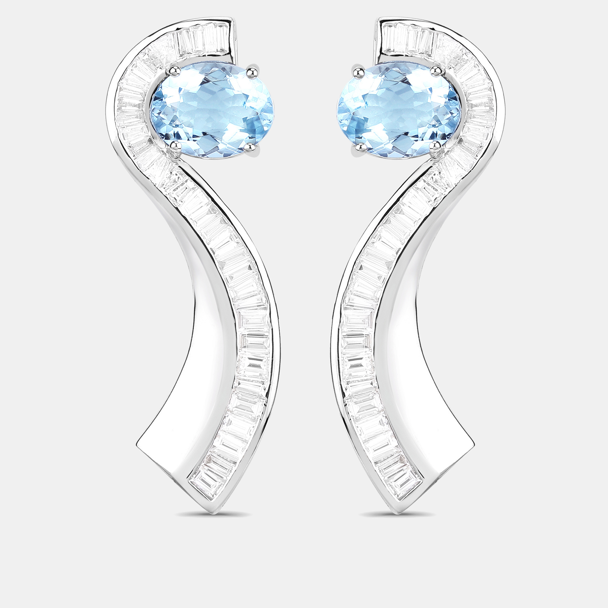 Pre-owned Keesh Jewels 3.46 Cts Aquamarine And Diamond 14k White Gold Jacket Earrings