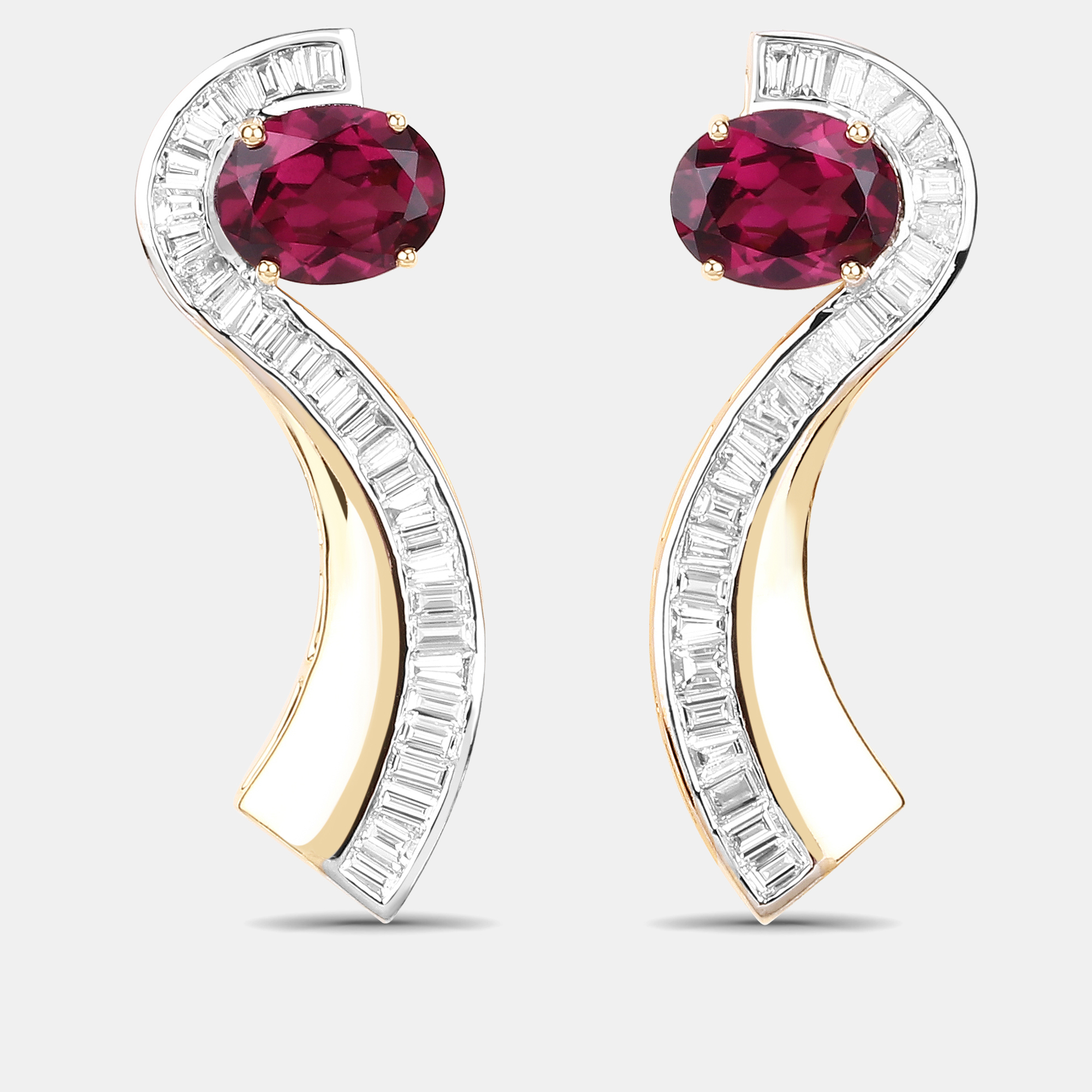 

4.60 cts Rhodolite Garnet and Diamond 14K Yellow Gold Jacket Earrings