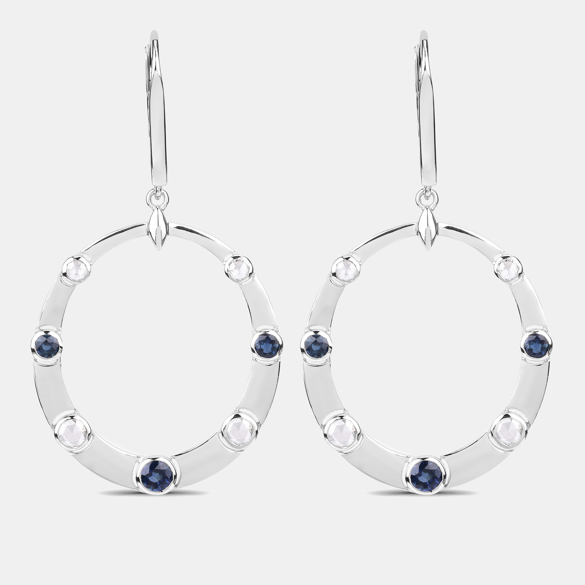 Click to view more detailed imagery on our partner's website Pre-owned Keesh Jewels 1.67 Cts Blue Sapphire And Diamond 14k White Gold Dangle Earrings